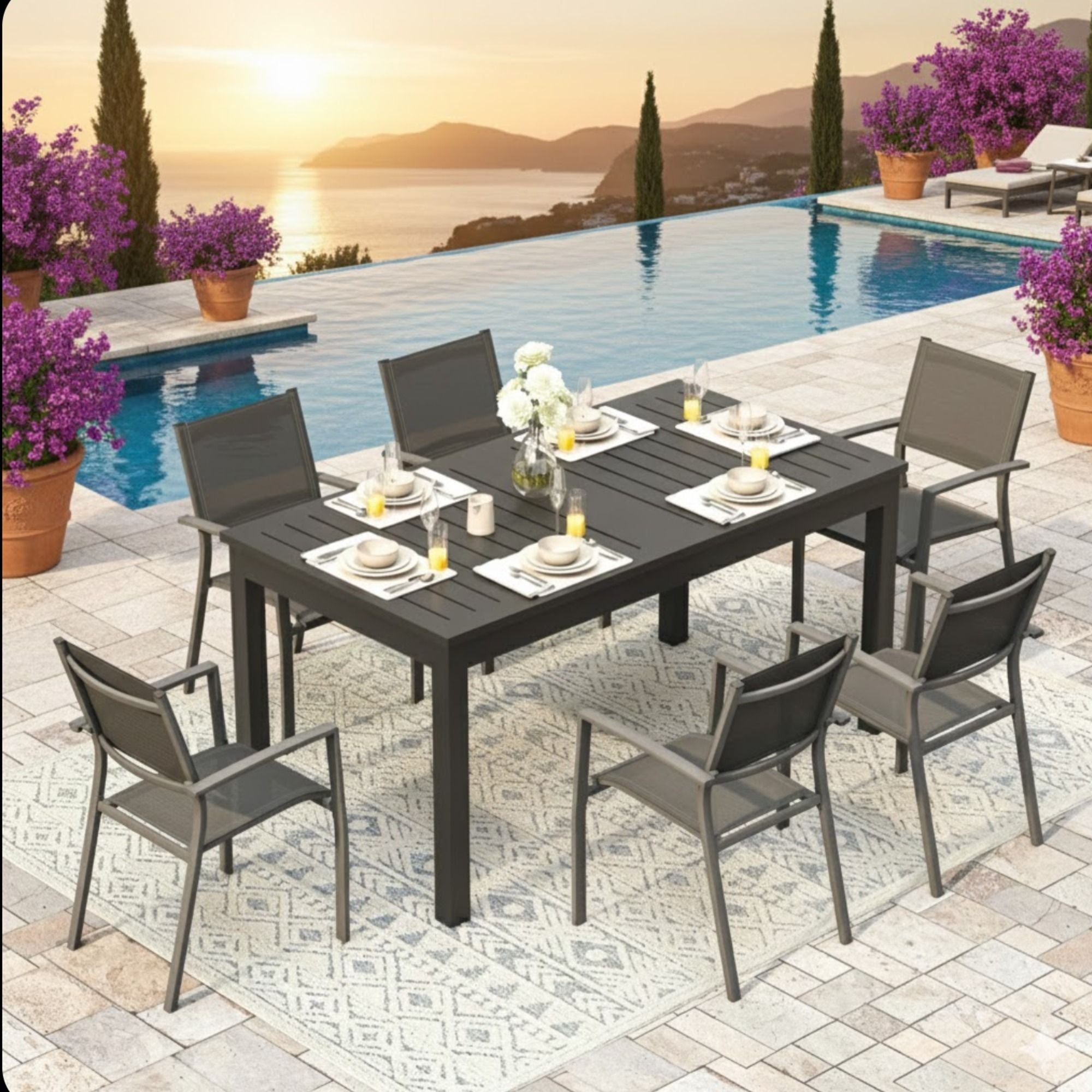 Extendable Outdoor Dining Table, All Weather, Slatted Top, Rust Proof - Gray