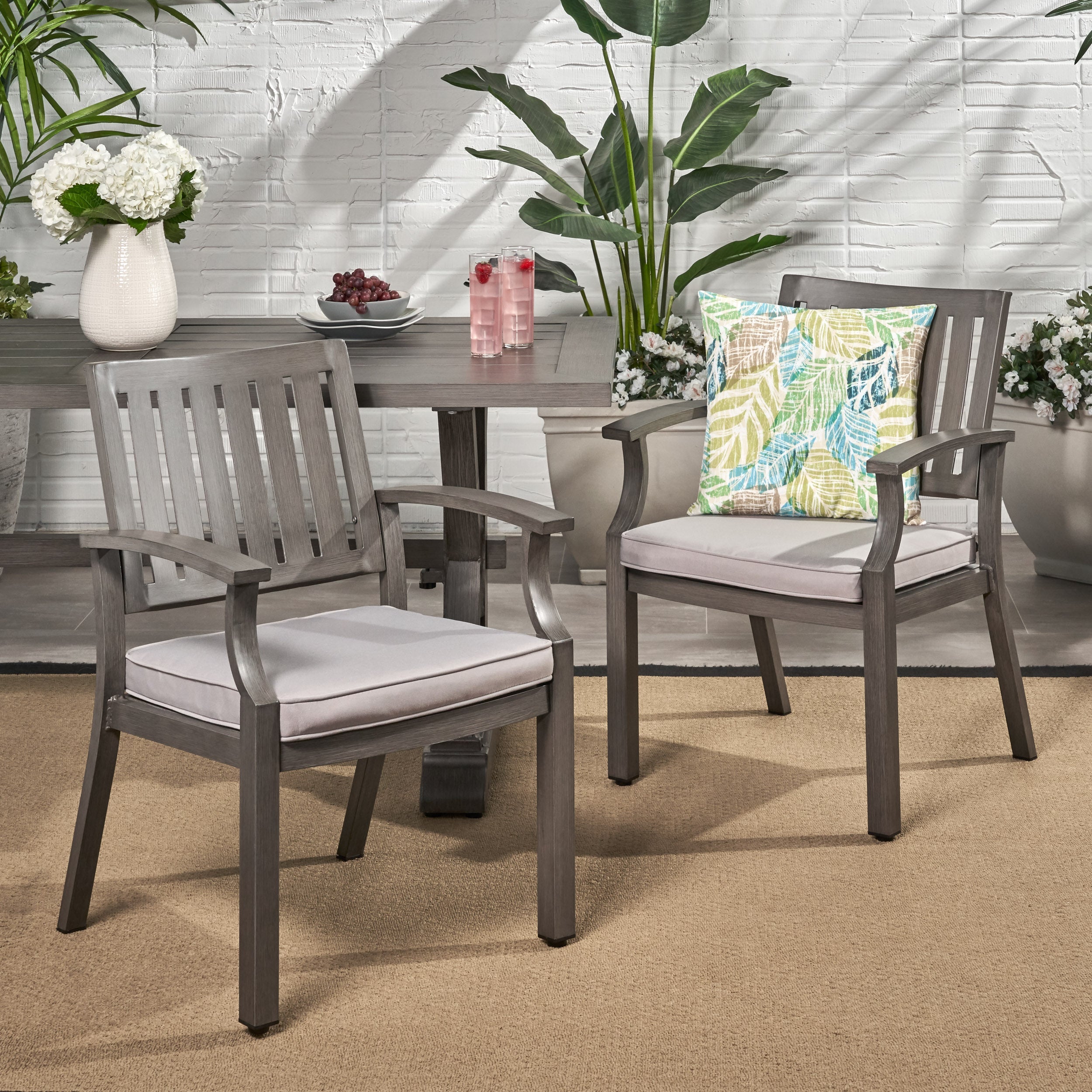 Outdoor Modern Aluminum Dining Chair with Cushion (Set of 2)