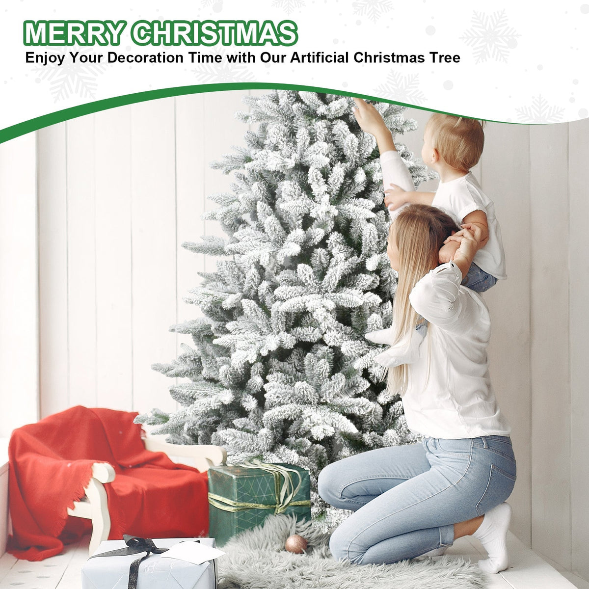 7ft Flocked Christmas Tree with 1514 Tips - White