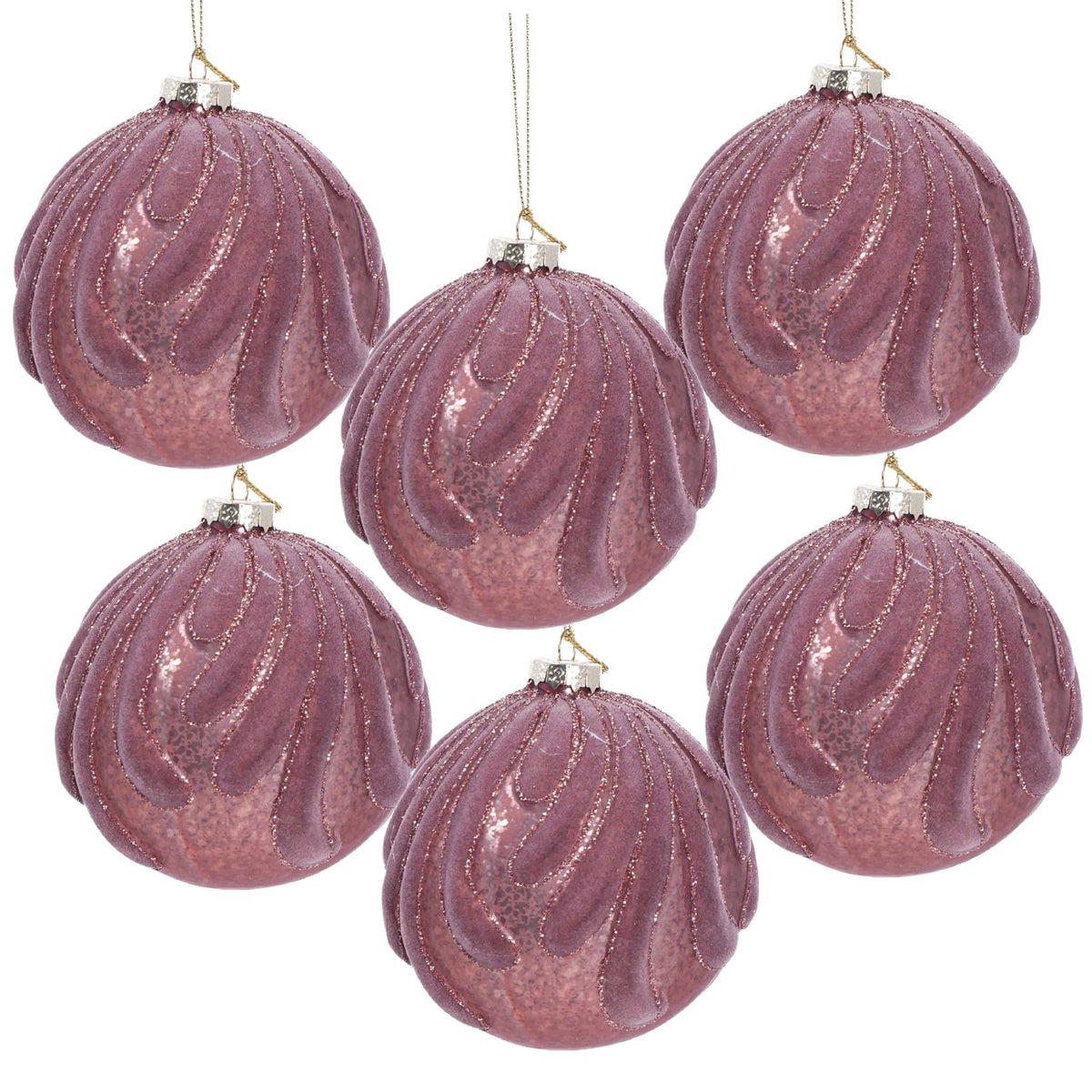 Decorative Hanging Glass Christmas Ball Ornaments - Set of 6 with Elegant Glass Design - Pearl Silver or Purple
