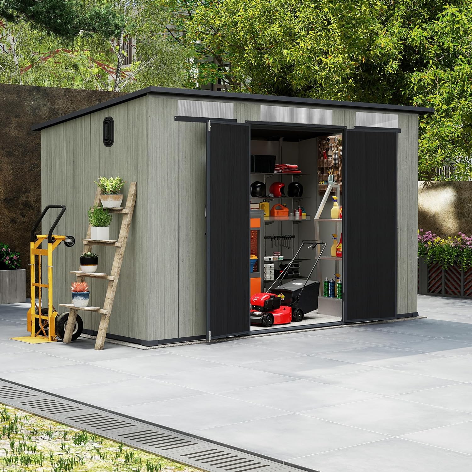6x11FT Outdoor Resin Storage Shed with Transparent Windows & Louvered Vents