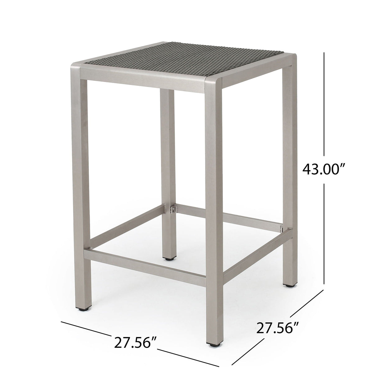 Outdoor 43" Aluminum Bar Table with Rattan Top - Gray / Silver