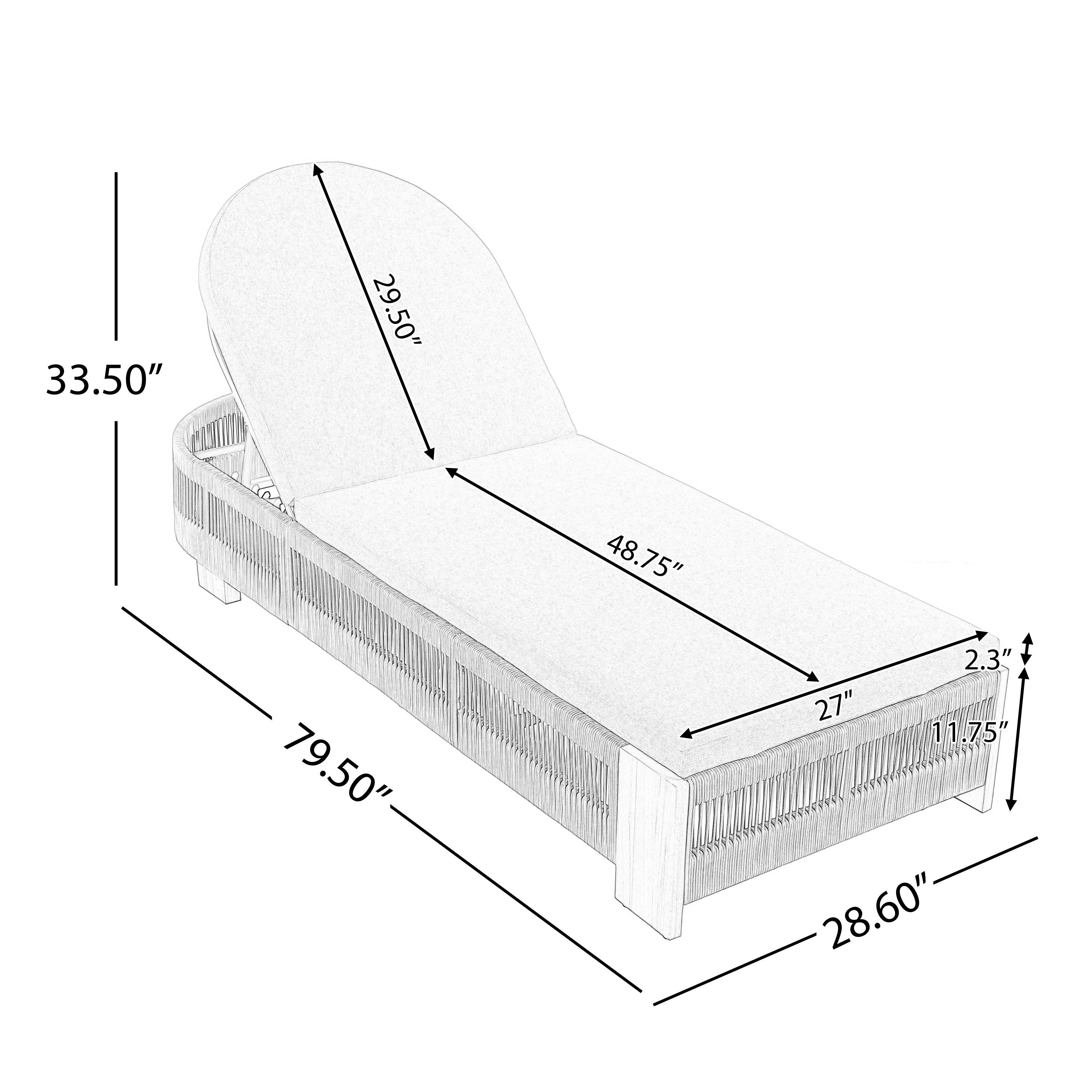 Outdoor Rope Chaise Lounge Set, Patio Lounge Chairs with Teak Look Wood Side Table