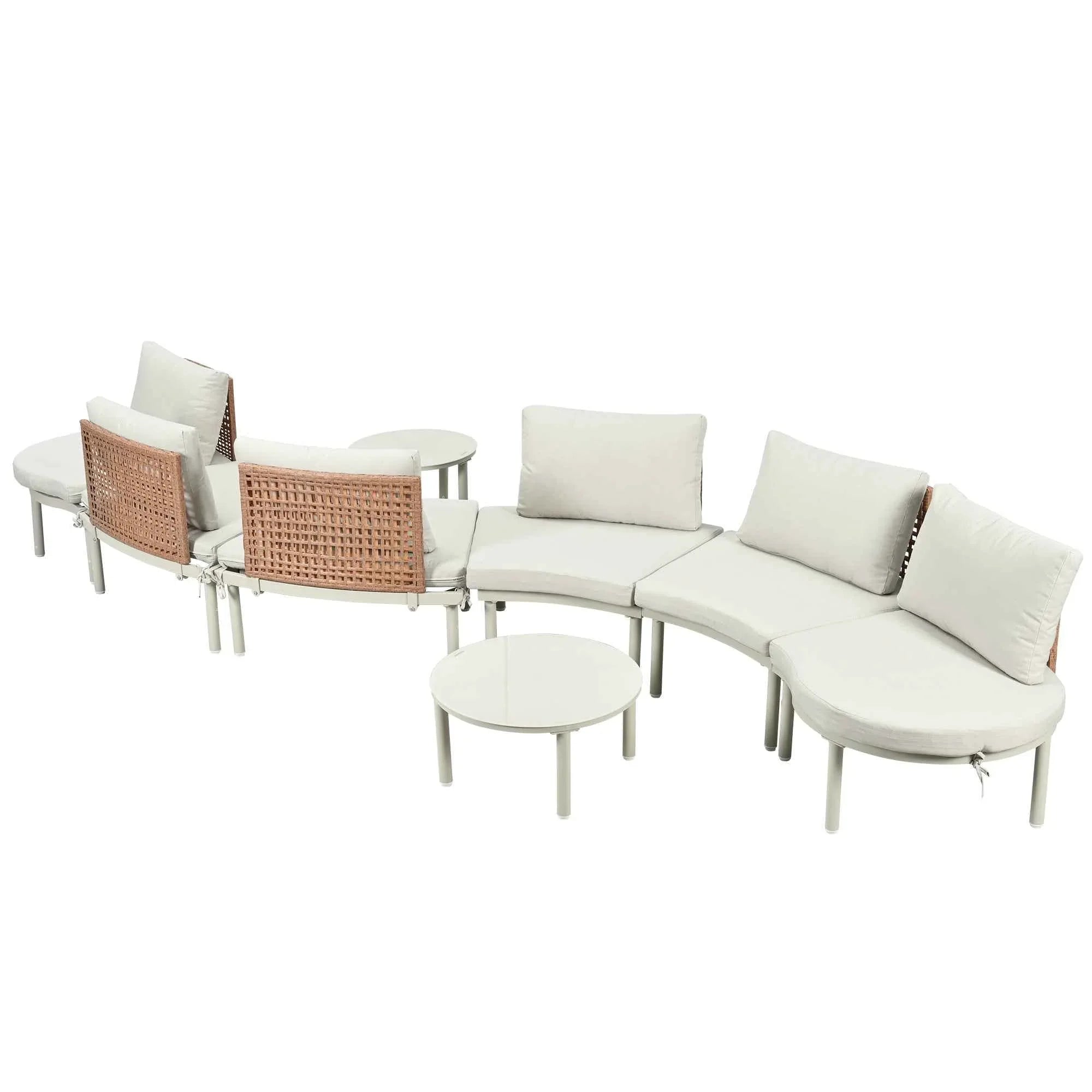 8-Piece Patio Sofa Furniture Set, Half Moon Outdoor Sectional Sofa