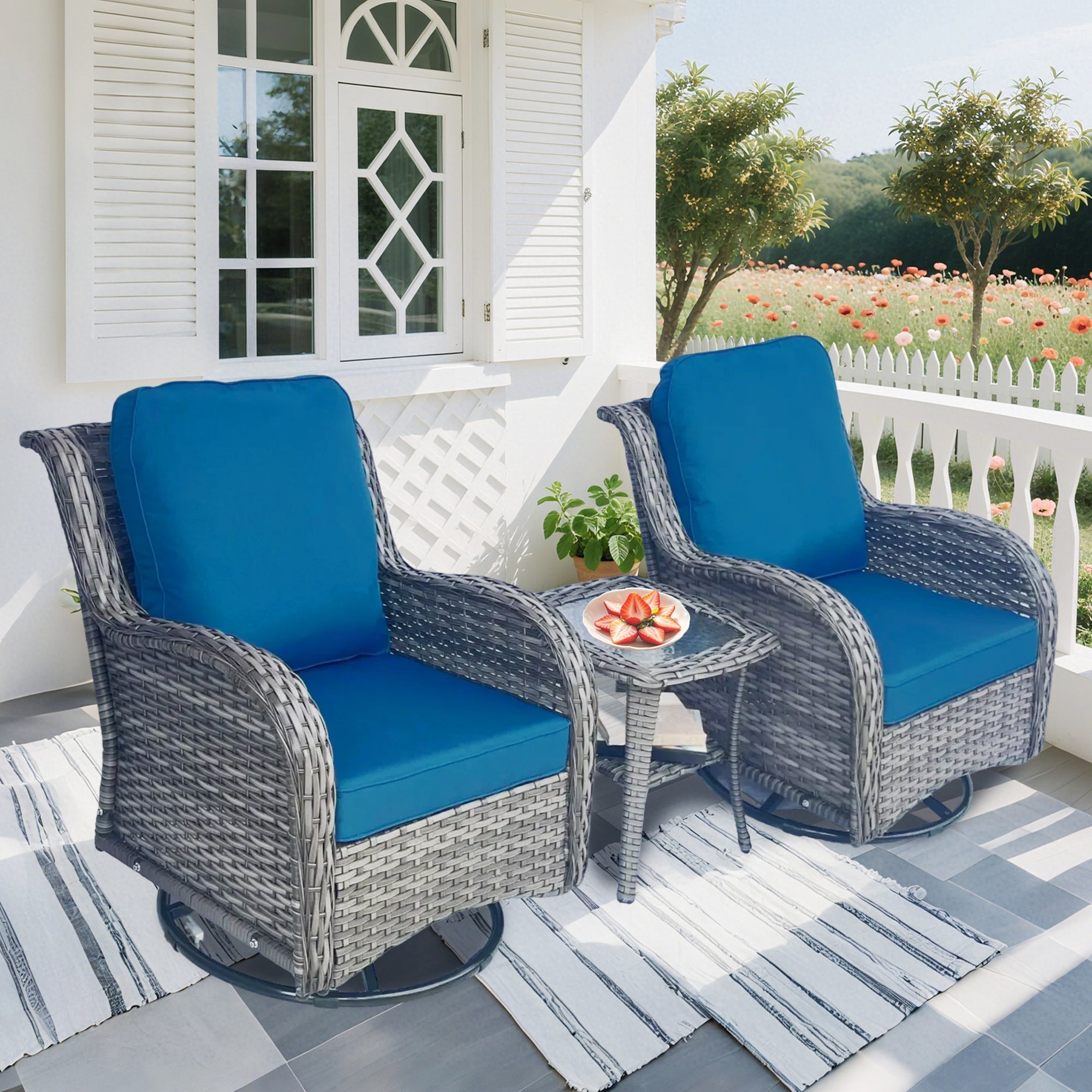 Wicker Patio Furniture Set - 3 Piece Rattan Outdoor Sectional Conversation Set