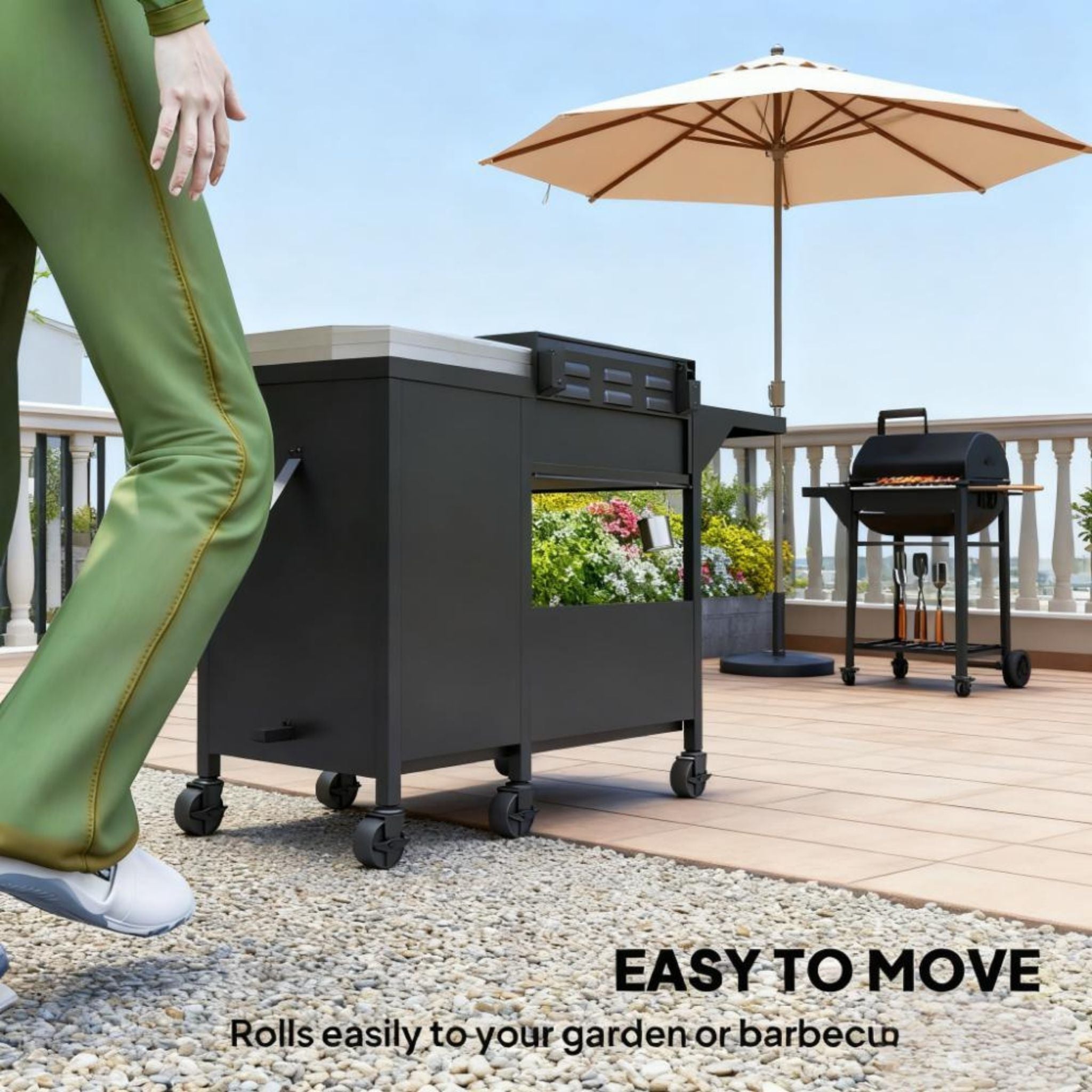 Castelle Flame 15K BTU Barbecue Propane Liquid Propane Grill With Side Burner