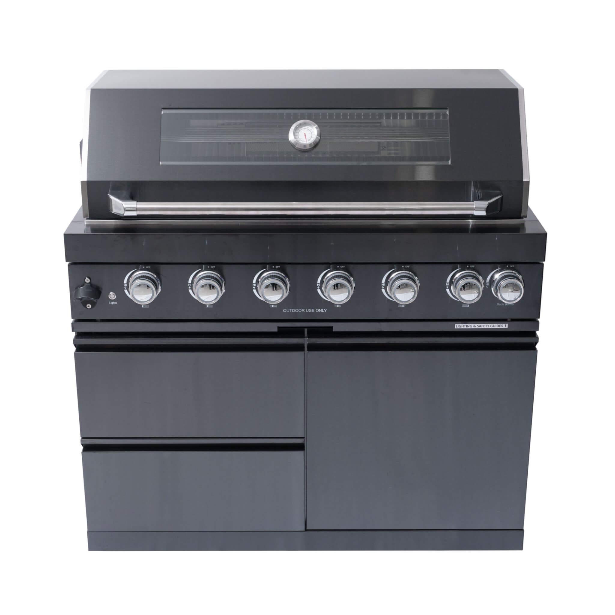 Castelle Flame Premium Black Stainless Steel 6-Burner Gas Grill Kitchen Island With Rotisserie Kit (SAK82641)