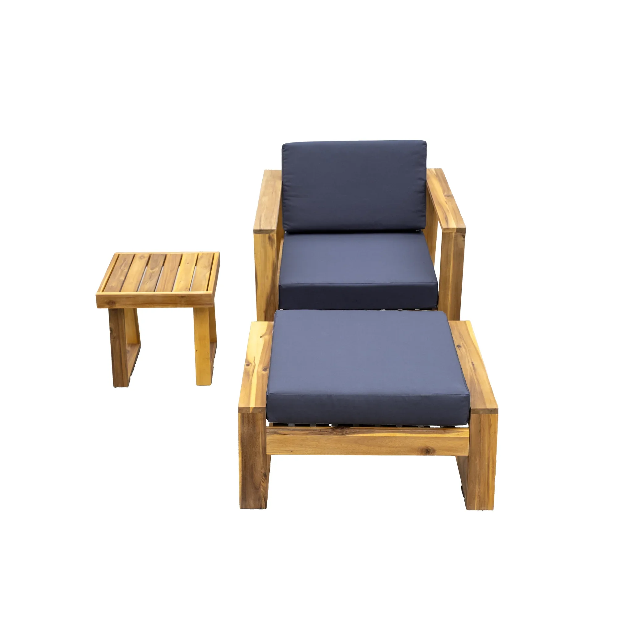 Acacia Wood Outdoor Lounge Set - Chair & Ottoman, Perfect for Patios,