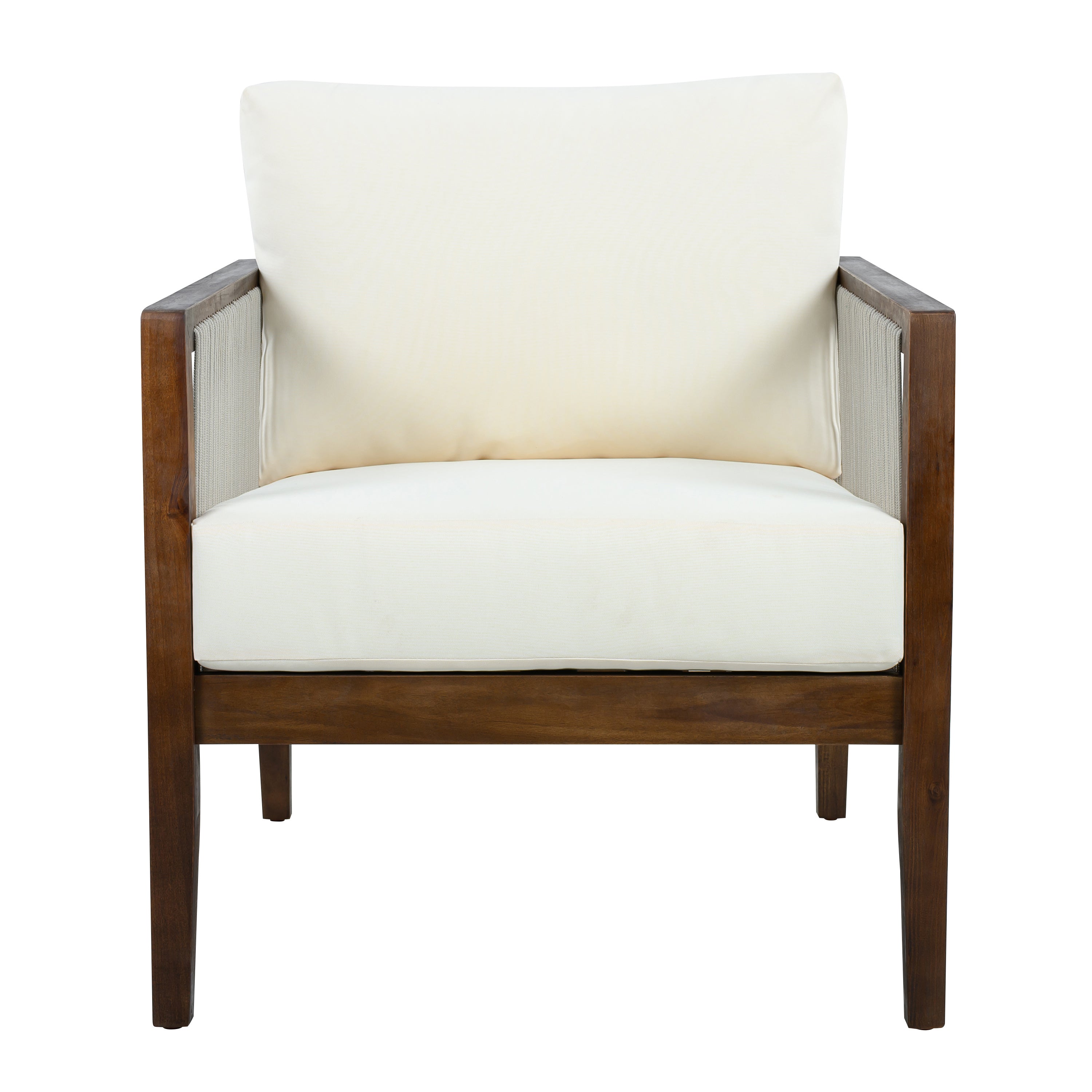 Outdoor Club Chair, Acacia Wood Frame with Rope Back, Water-Repellent