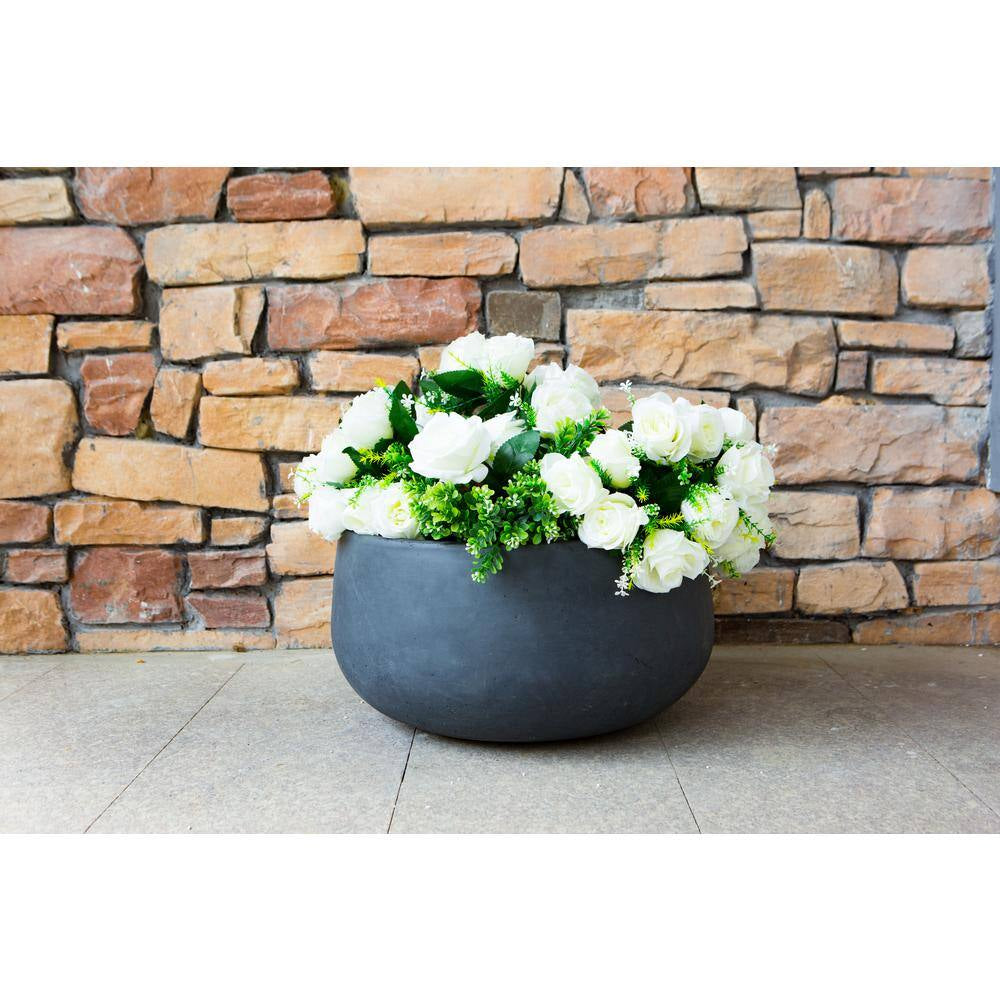 Medium 10 In. Tall Charcoal Lightweight Concrete round Outdoor Bowl Planter