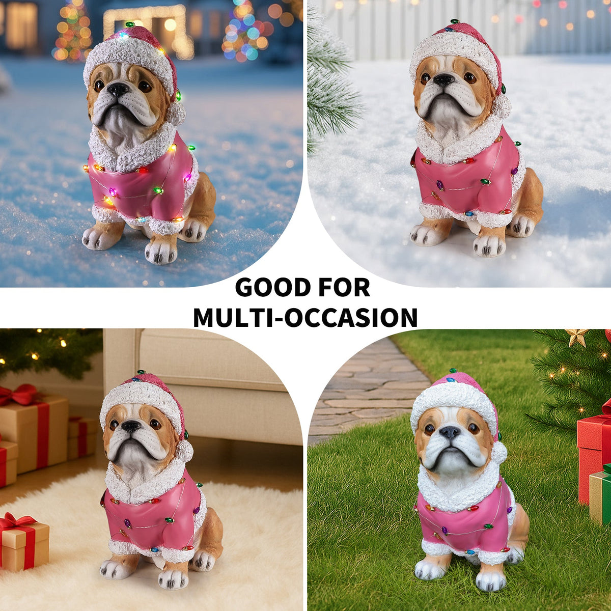 Christmas Pug Statue with Santa Outfit - Holiday Dog Figurine
