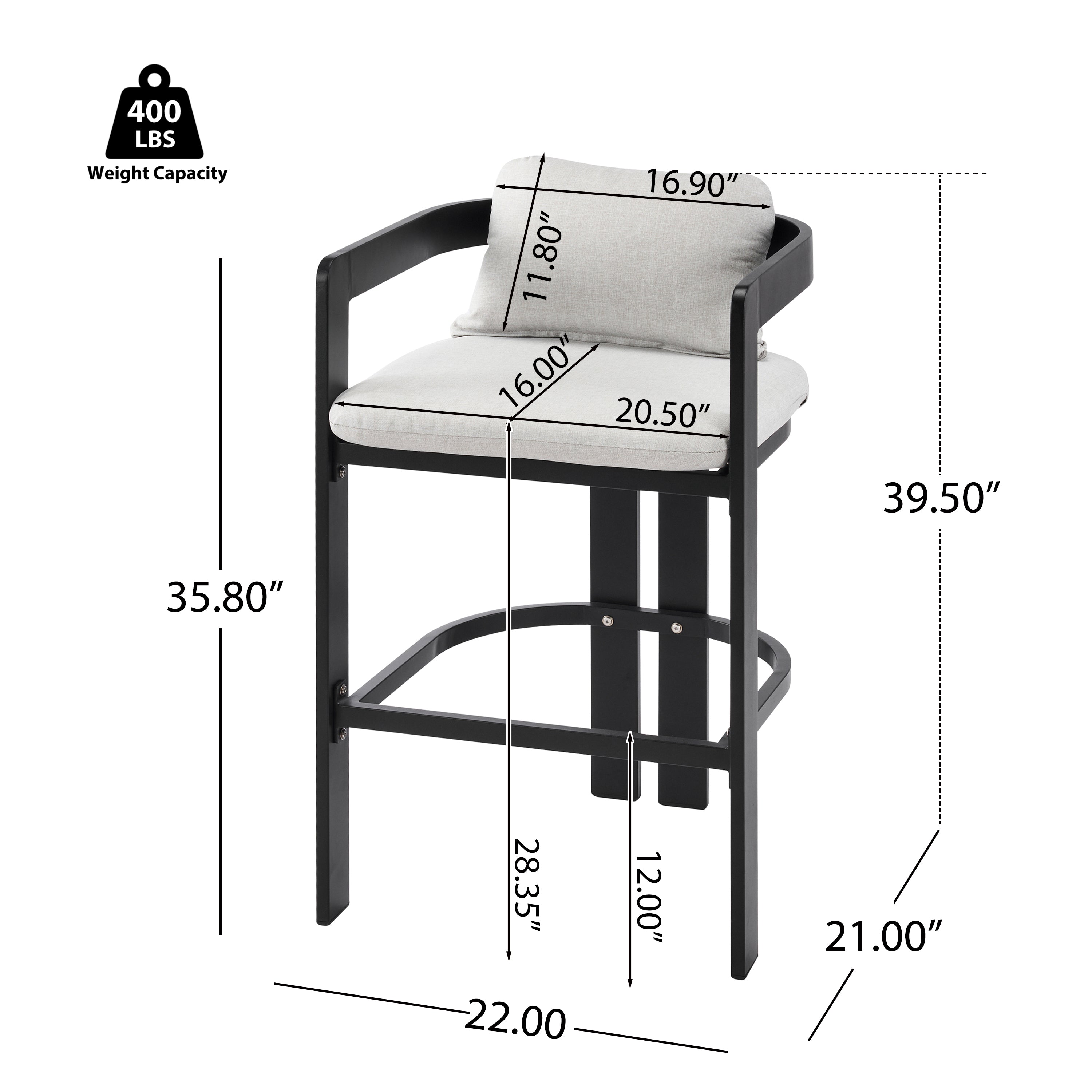 Pula Outdoor Patio Aluminum Counter Stool Set of 2