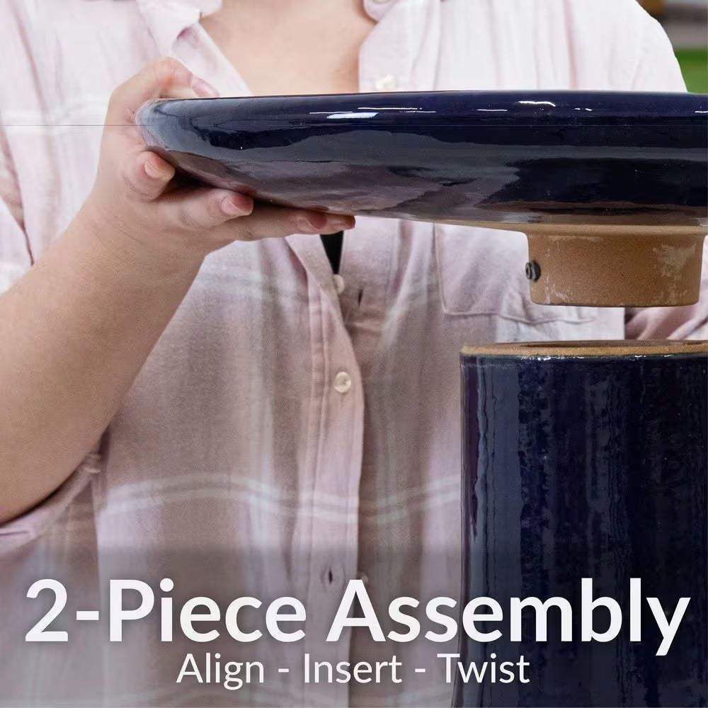 Duo-Tone Outdoor Glazed Ceramic Bird Bath-21 In-Midnight Blue