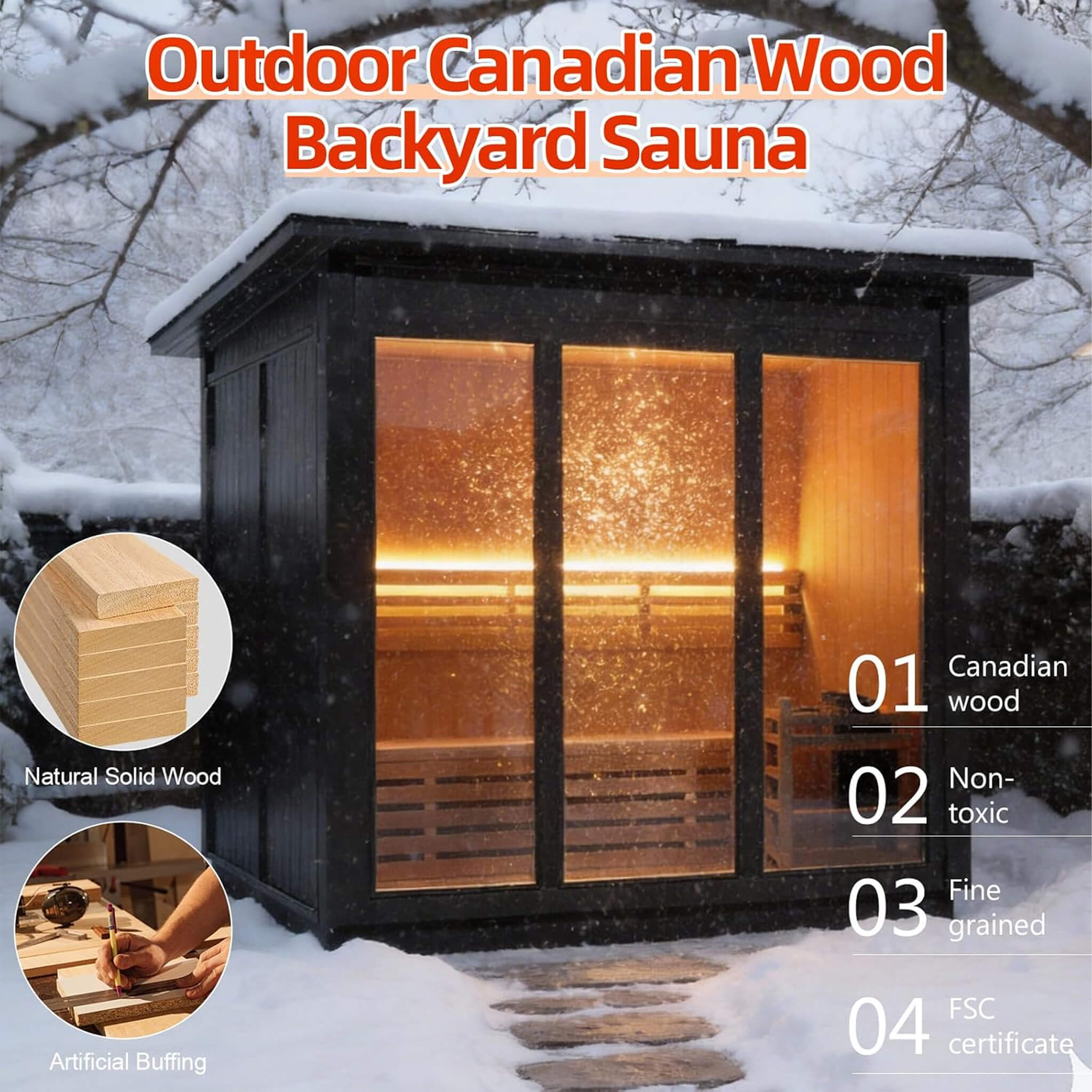Custom 8-Person Luxury Canadian Red Cedar Outdoor Steam Sauna With Heater And Stones [Made-To-Order] (SAK13492)