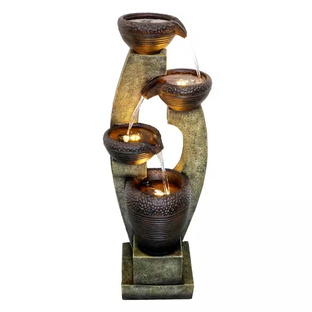 40"H Modern Outdoor Fountain - 4 Crocks Outdoor Garden Fountain with Contemporary Design for House and Garden Art Decor