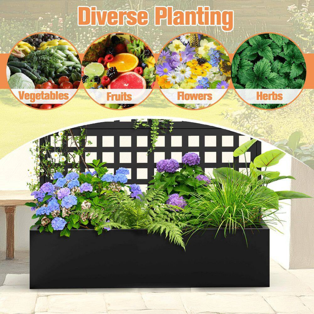 47" L X 16" W X 71" H Metal Raised Garden Planter Box with Trellis-Black Rectangle Pot for Climbing Plants, Cucumbers