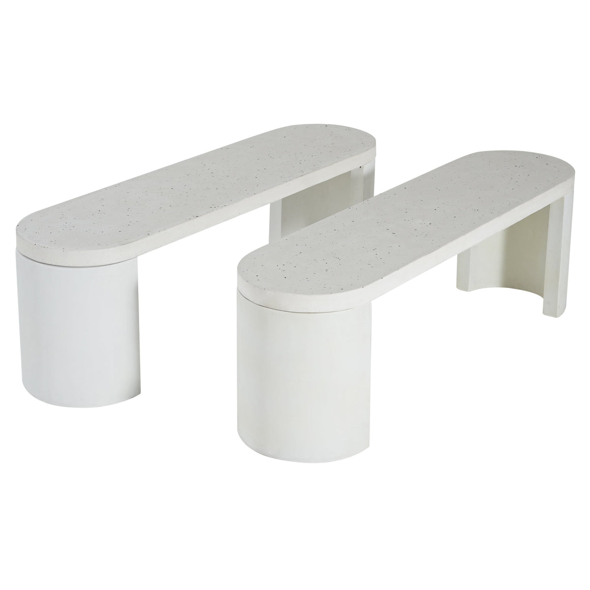 Outdoor Concrete Dining Bench Set of 2 with Terrazzo Finish - White