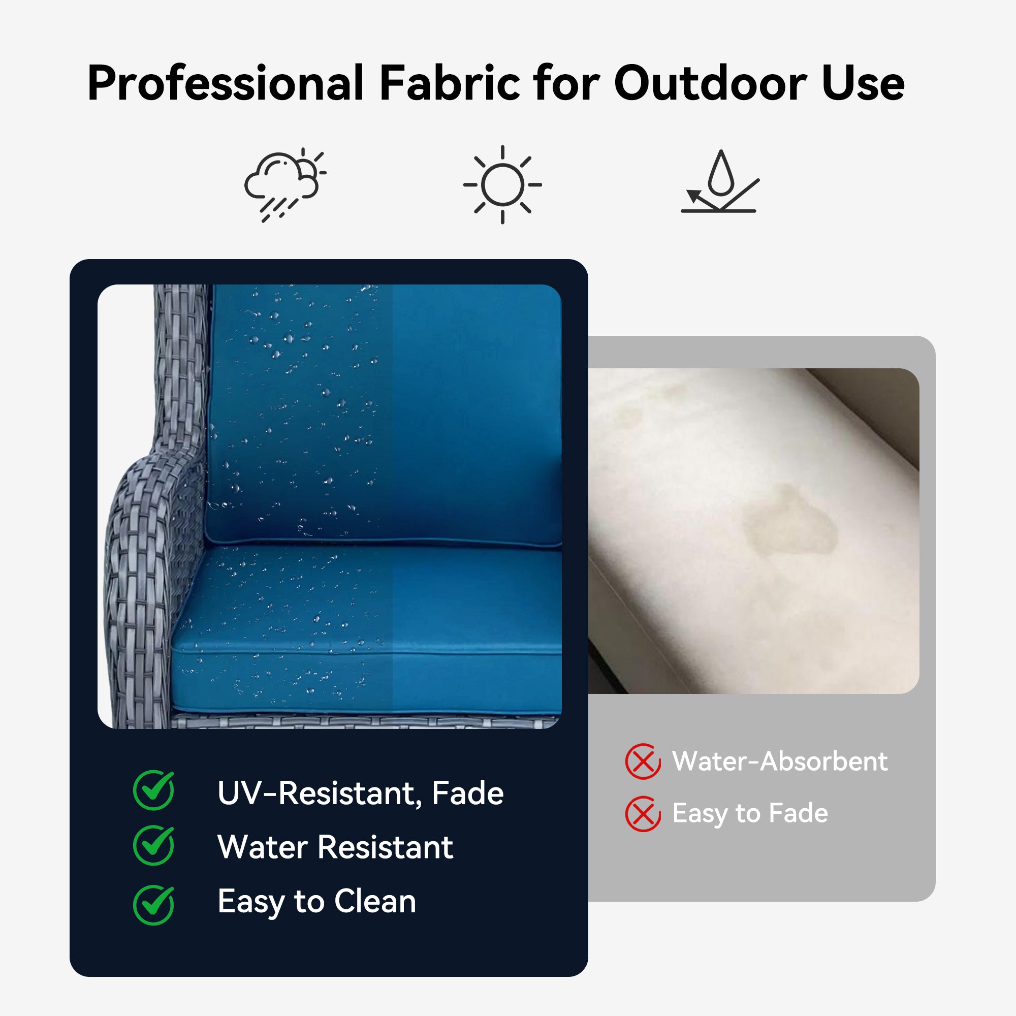 Wicker Patio Furniture Set - 3 Piece Rattan Outdoor Sectional Conversation Set