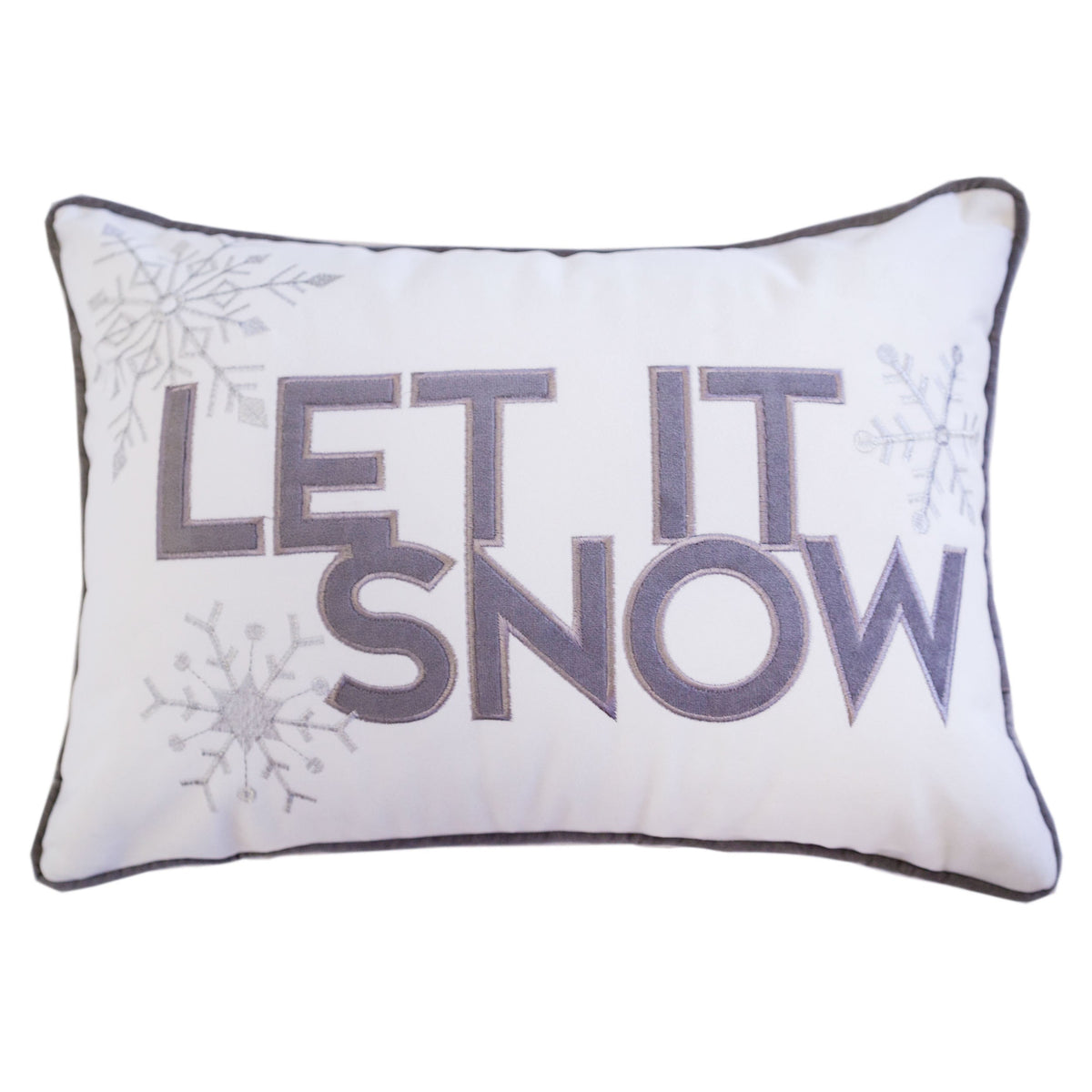 Nneka Let It Snow White Velvet Lumbar Pillow with Embroidery - 14x20