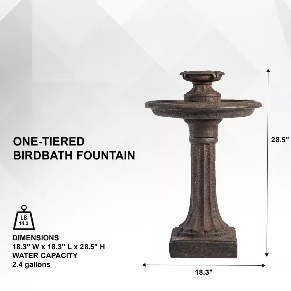 28 In. H Tiered Freestanding Classic Bird Bath Outdoor Water Fountain W/Auto Shut-Off Pump, Brown