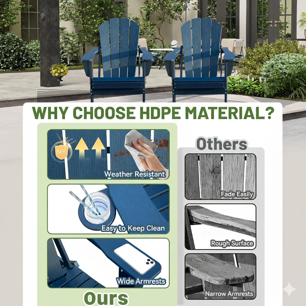 Adirondack Chairs Set of 2 - HDPE Plastic Outdoor Chairs