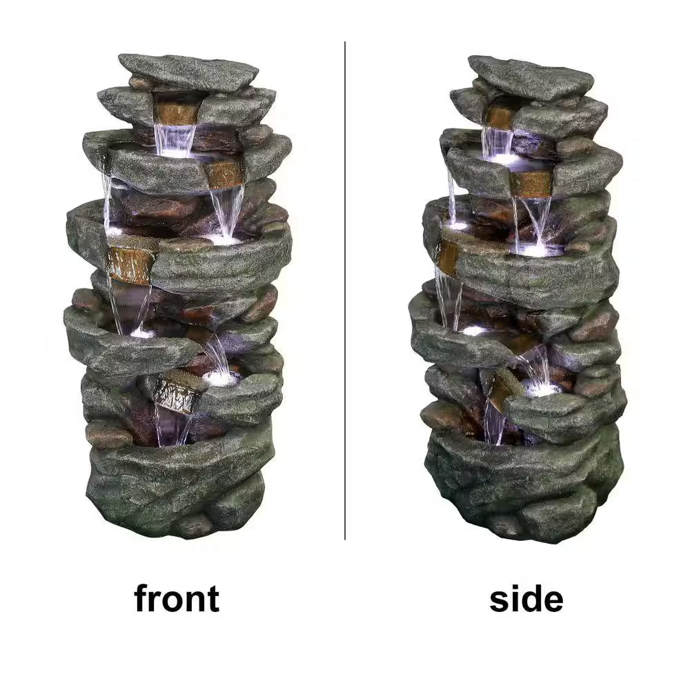 40. 5In. Outdoor Waterfall Fountain 6-Tiered Cascading Relaxation Garden Fountain W/Led Lights for Home and Office Decor