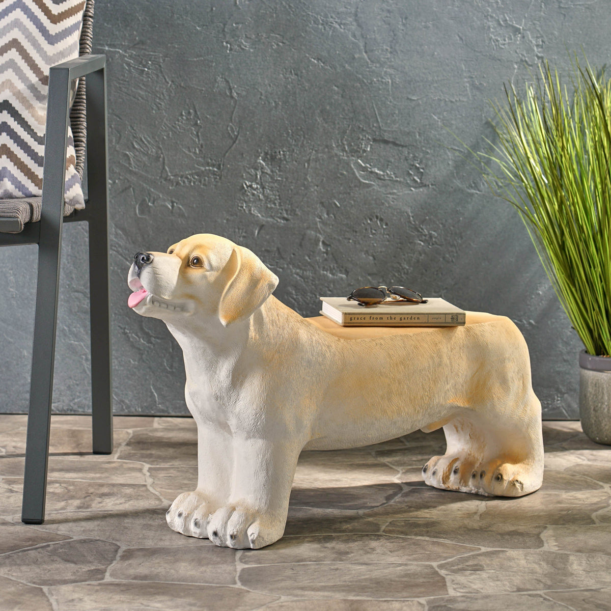 MGO Dog Bench with Labrador Design - Outdoor Light Brown