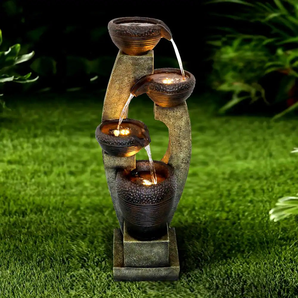 40"H Modern Outdoor Fountain - 4 Crocks Outdoor Garden Fountain with Contemporary Design for House and Garden Art Decor