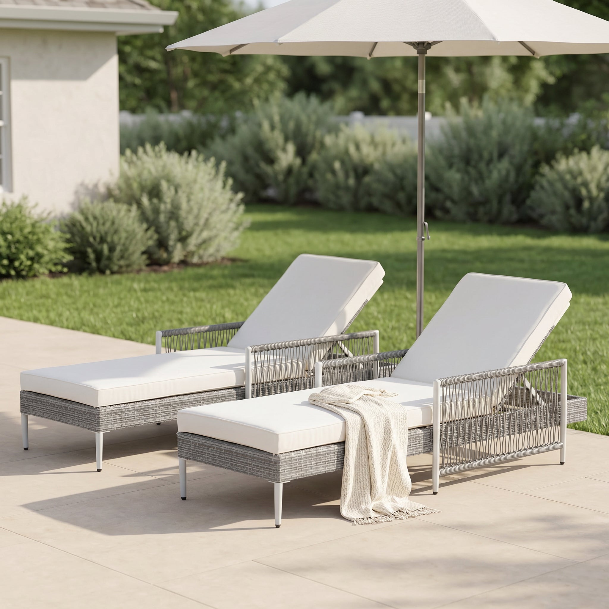 TOPMAX Outdoor All-Weather PE Rattan Chaise Lounge Set of 2