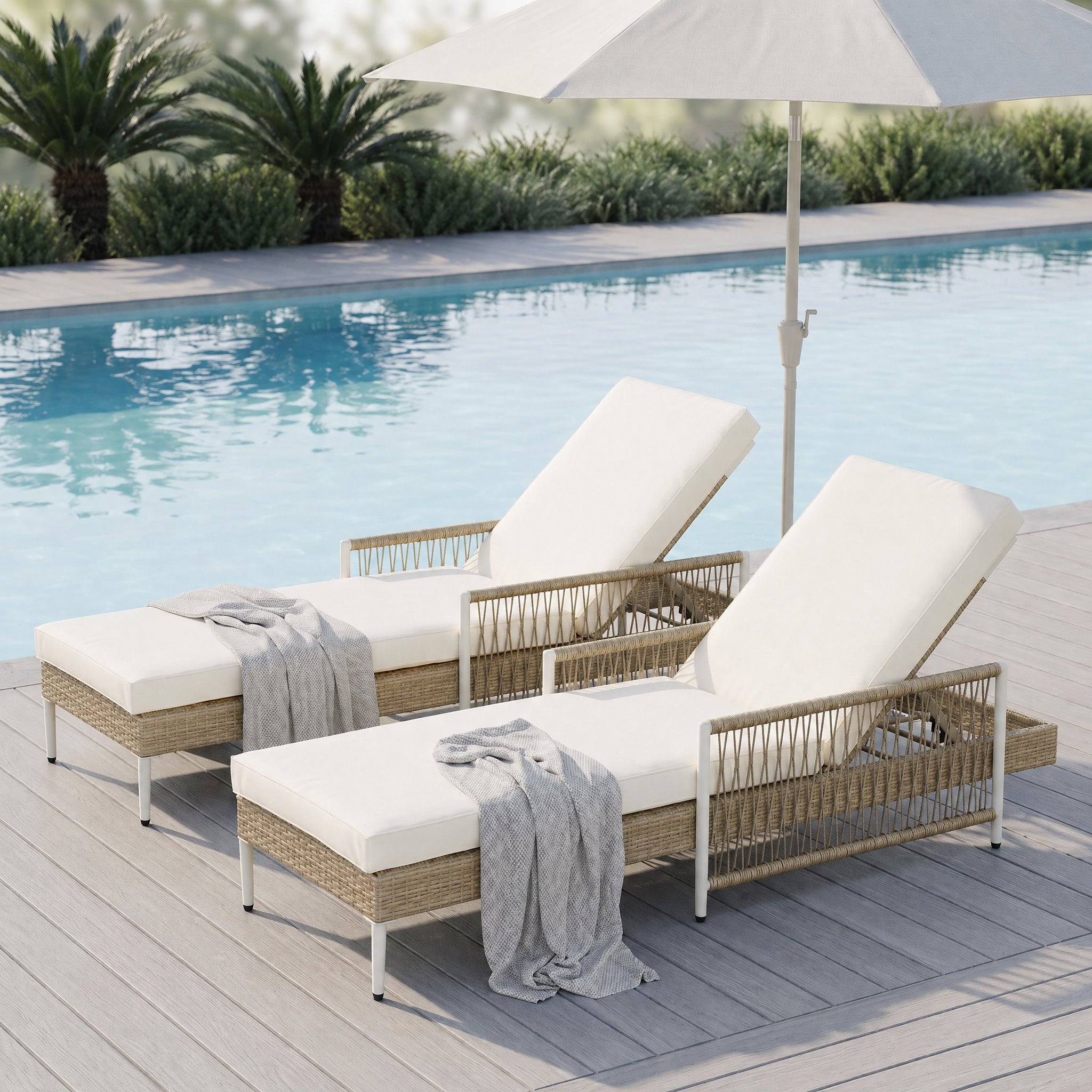TOPMAX Outdoor All-Weather PE Rattan Chaise Lounge Set of 2