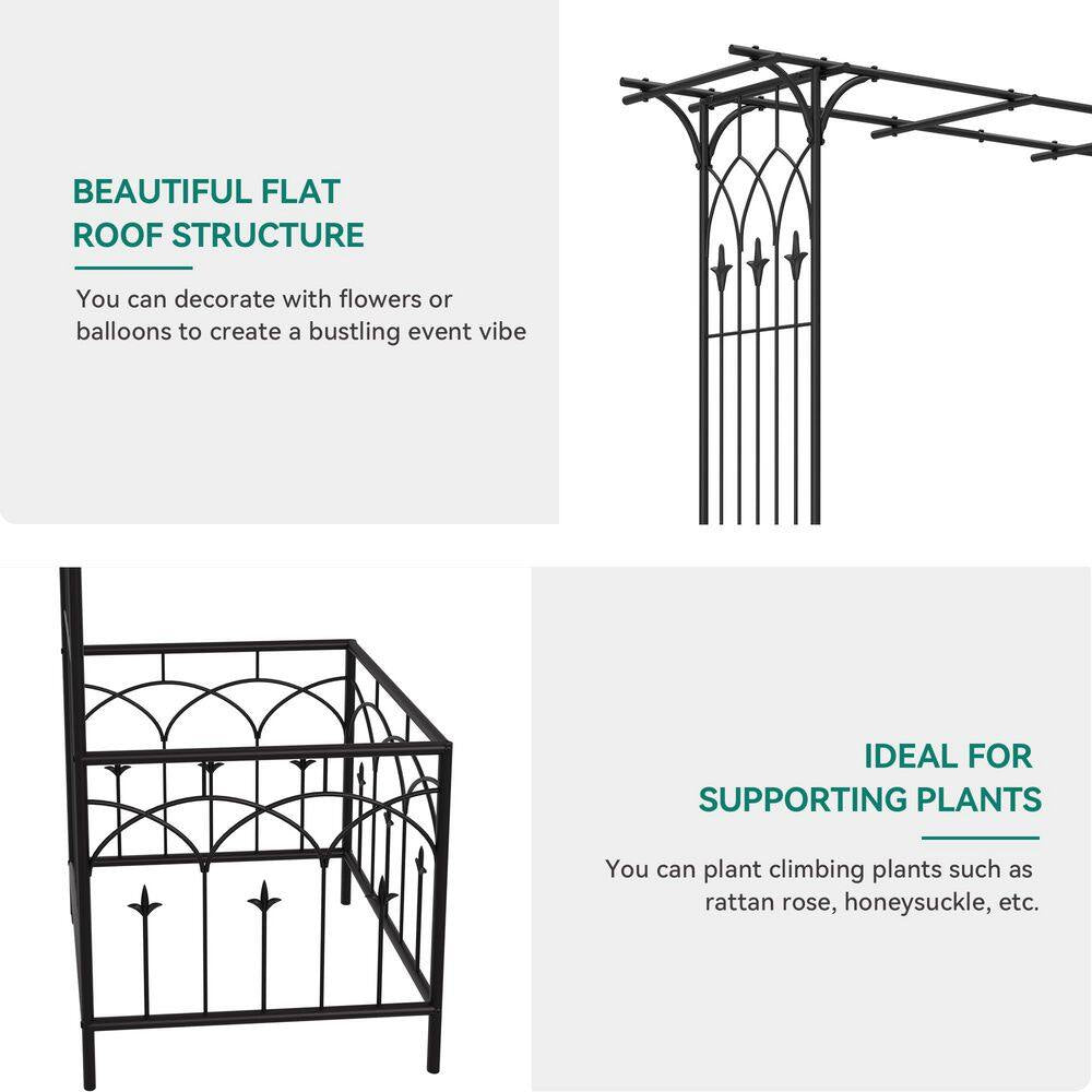 81 In. H Garden Arch Trellis with Planter Boxes for Climbing Plants Backyard and Lawn Black