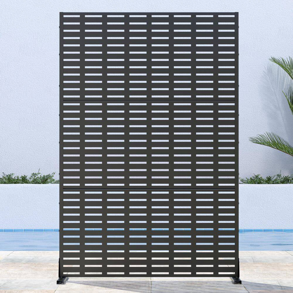 6 Ft. X 4 Ft. Privacy Fence Screen Black Galvanized Metal for Garden Fence in Lattice Pattern