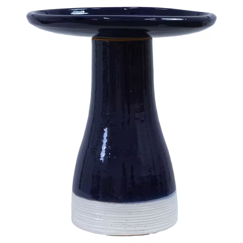 Duo-Tone Outdoor Glazed Ceramic Bird Bath-21 In-Midnight Blue