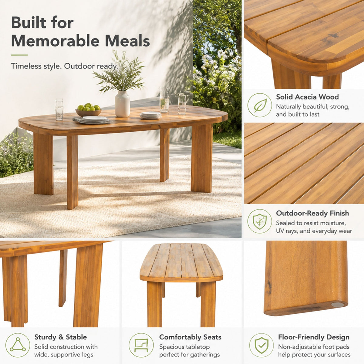 7-Piece Outdoor Patio Dining Set with Cushions - Teak Finish
