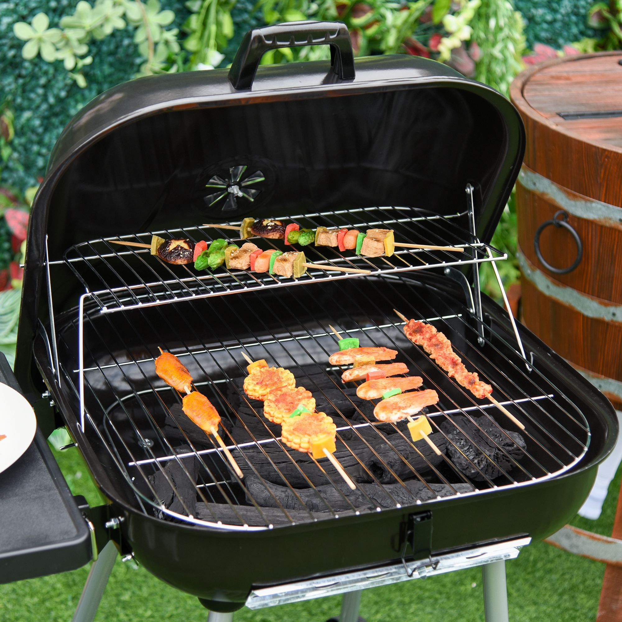 Outsunny 21' Portable Charcoal Grill with Wheels and Bottom Shelf