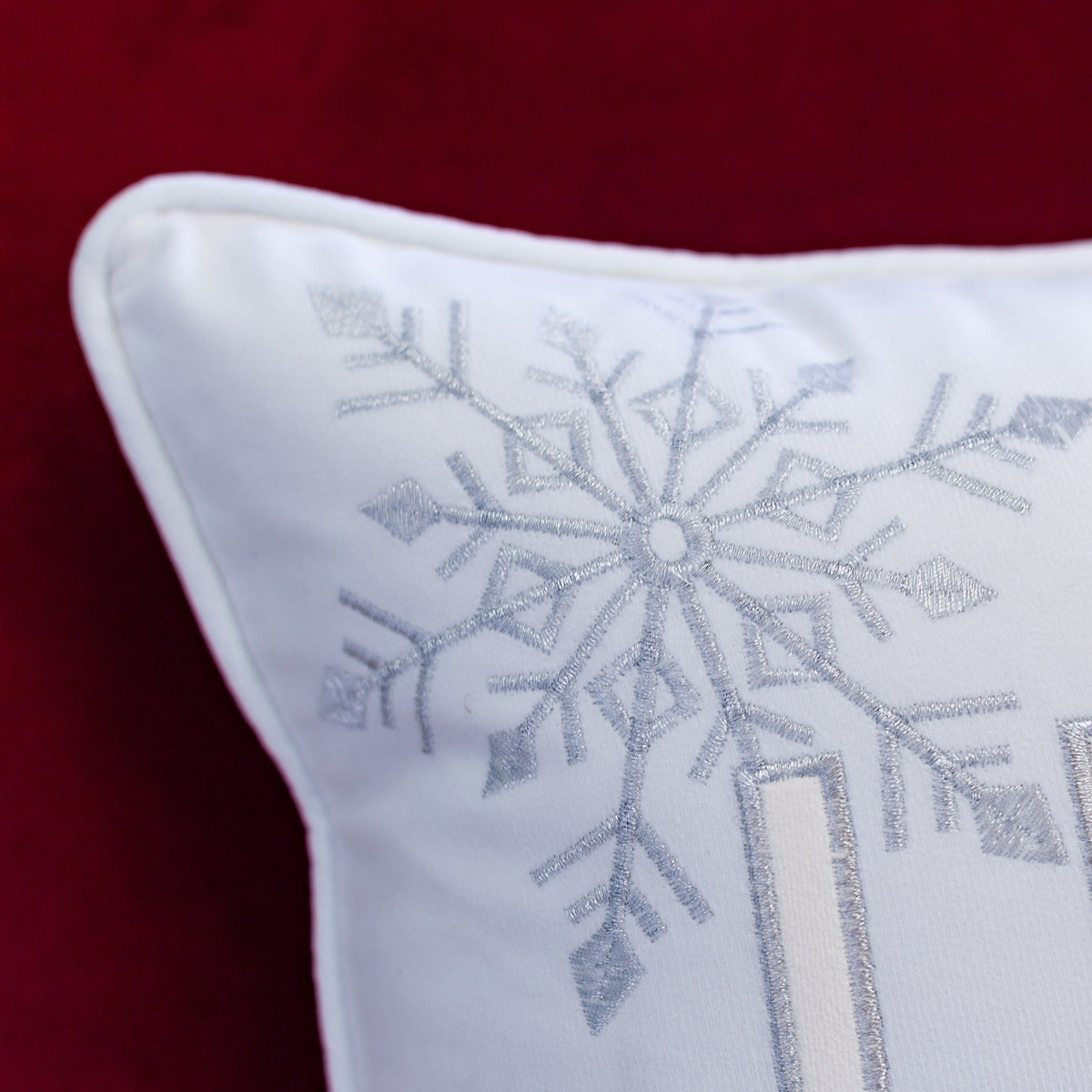 Ivory Velvet Lumbar Pillow with Embroidered 'Let It Snow' and Insert - 14x20