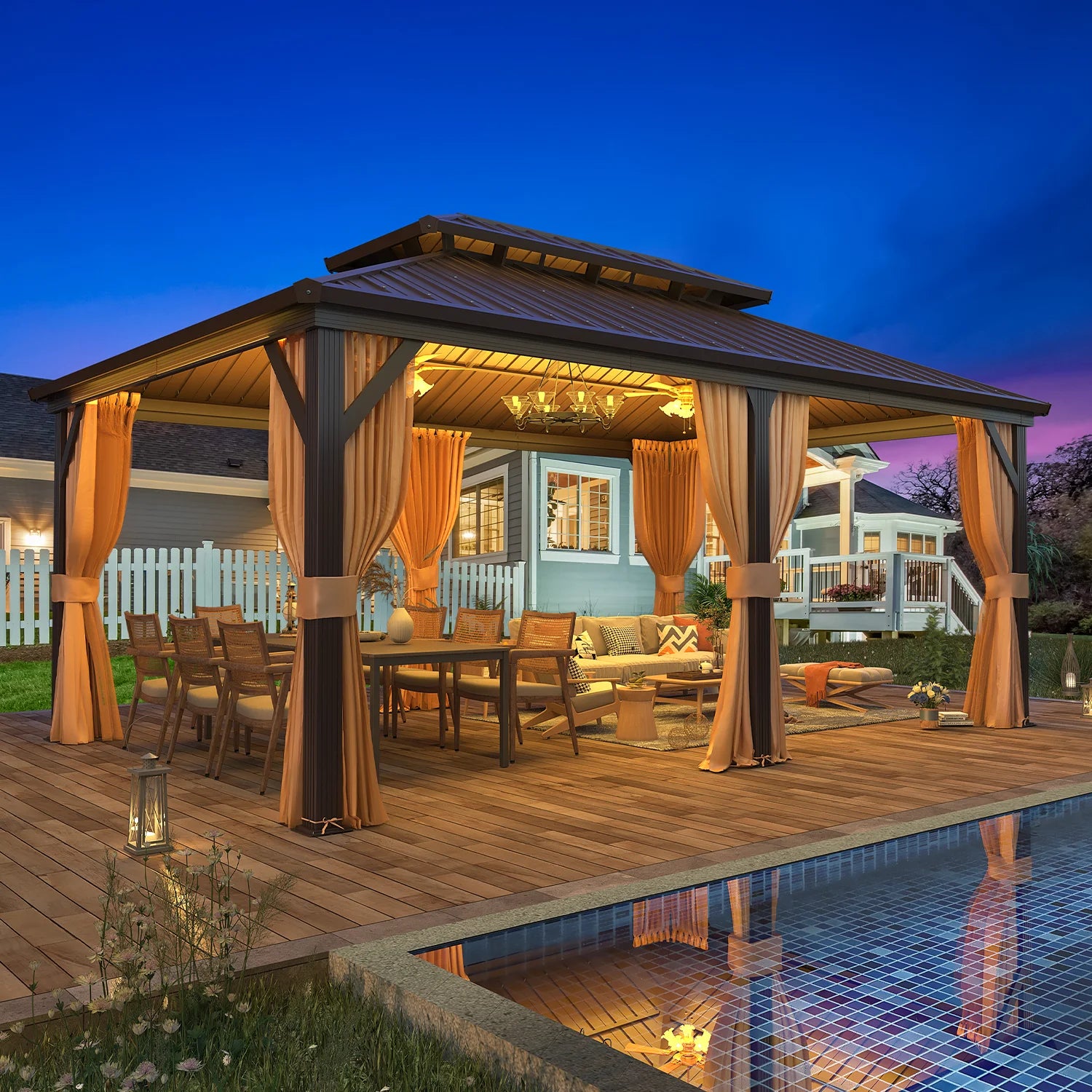 12'X18' Hardtop Gazebo with Galvanized Steel Double Roof & Aluminum Frame, Outdoor Gazebo with Premium Curtains and Nettings