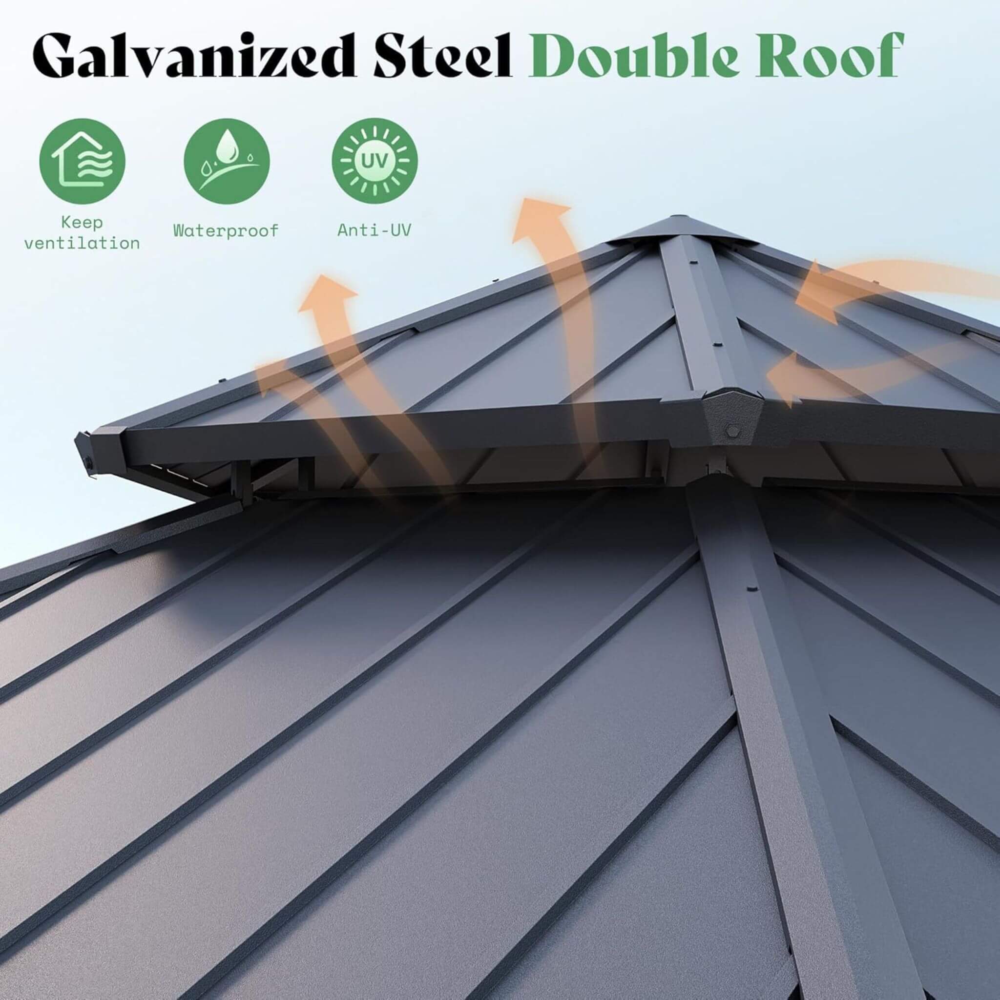 [13X15FT] Alora Double-Tier Hexagonal Metal Hardtop Patio Gazebo With Curtains (SAK84137)