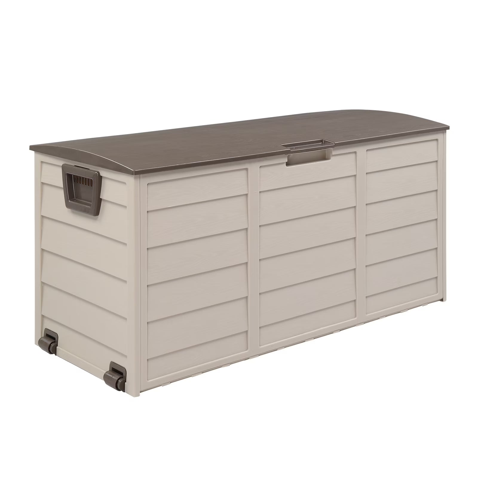 75 Gallon Weather Storage Box on Wheel, Deck Bin Garden Bench for Outdoor Patio Seat - Brown