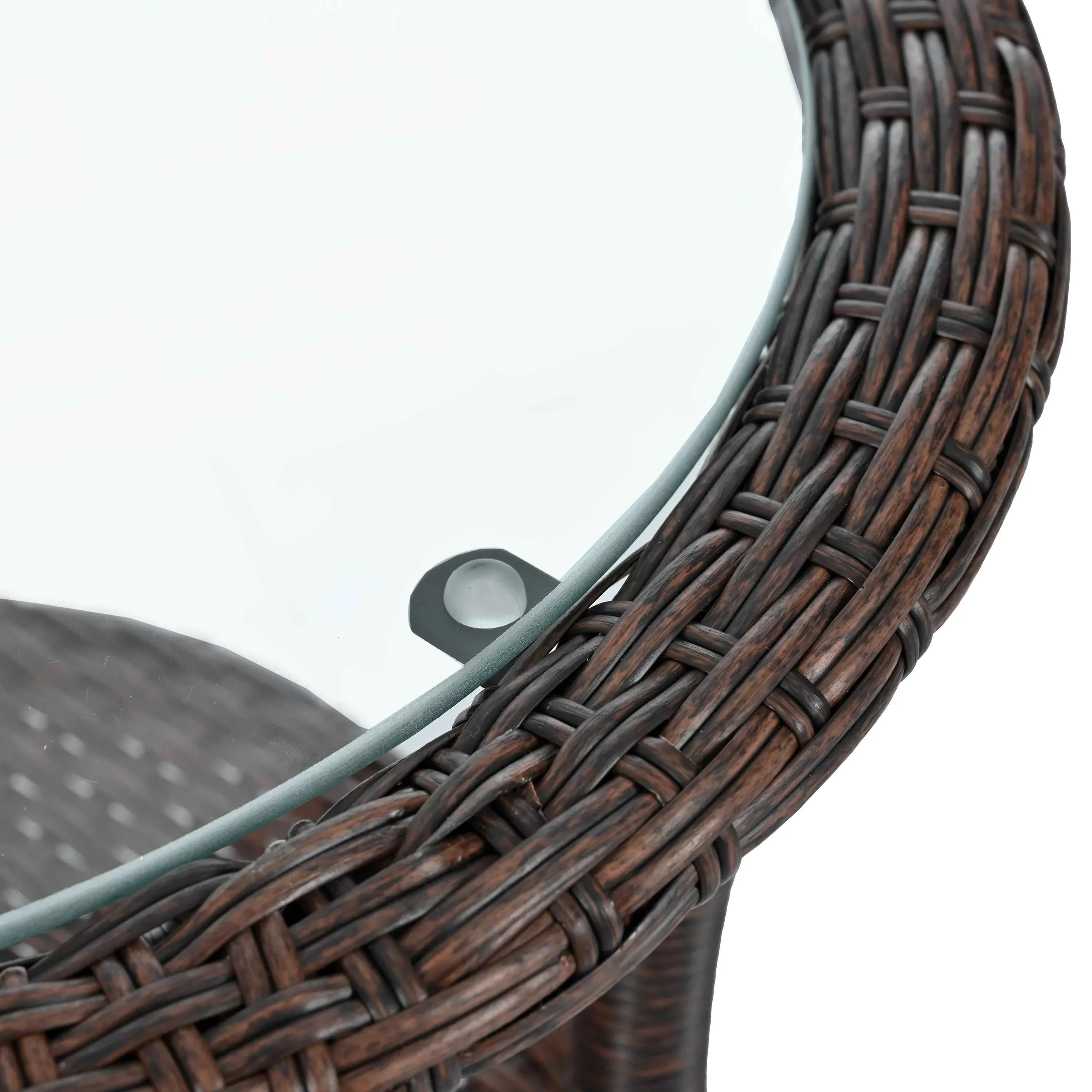 Outdoor Leisure Set, 2 Rattan Single Chairs with A Glass Round Table,