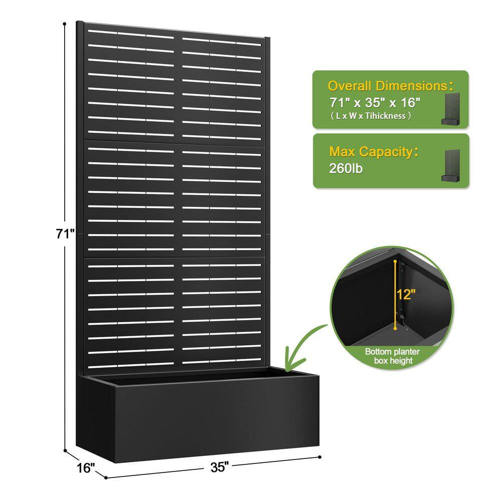 35 In. L X 16 In. W X 71 In. H Metal Raised Garden Planter Box Trellis-Black Rectangle Pot Climbing Plants Cucumbers