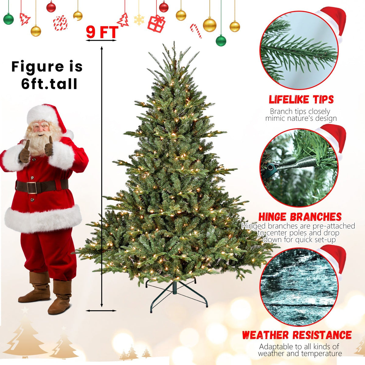 Full-Bodied Pre-Lit Evergreen Christmas Tree with 350 Warm White Lights - Green