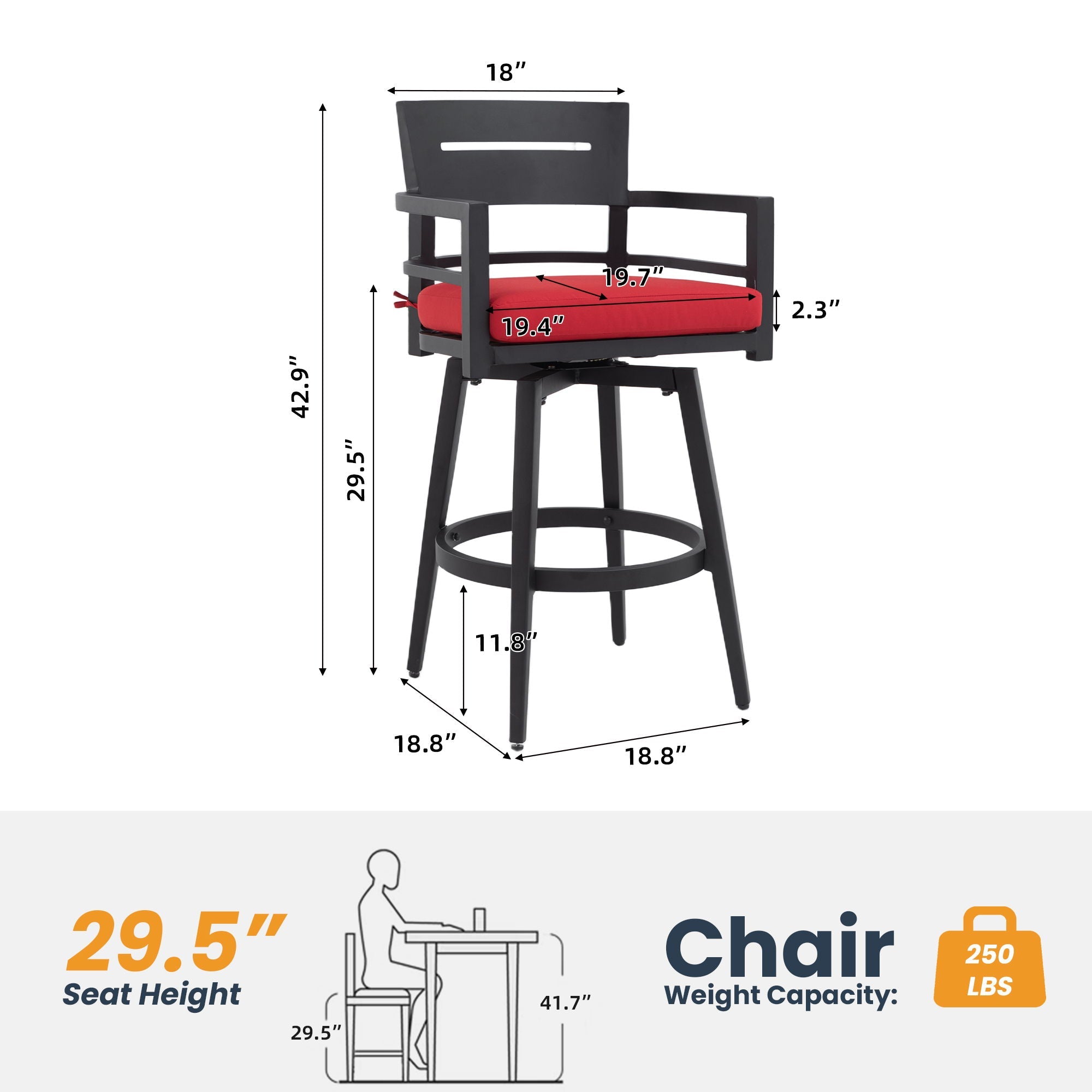 Outdoor Swivel Bar Chairs, 360 Degree Rotation, Ergonomic Backrest (Set of 2)
