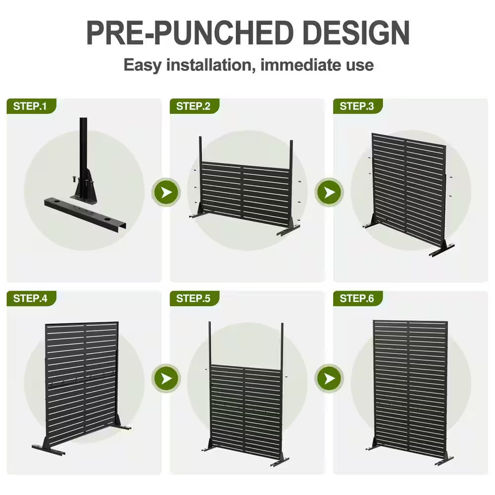 6 Ft. X 4 Ft. Privacy Fence Screen Black Galvanized Metal for Garden Fence in Lattice Pattern