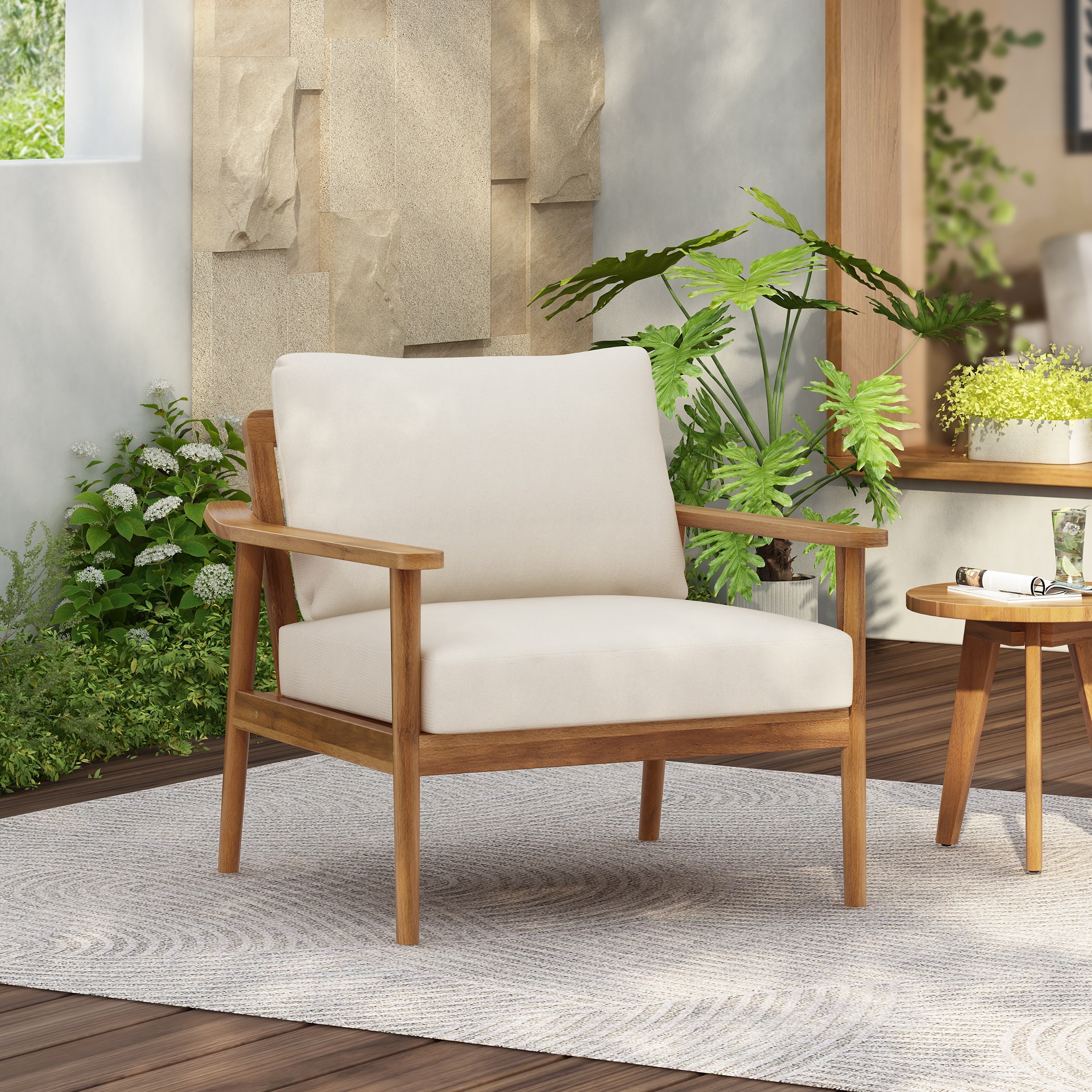30.5" Mid-Century Modern Outdoor Lounge Chair with Cushions
