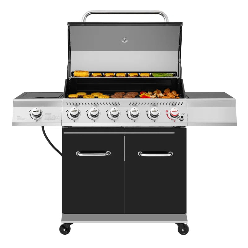 6 - Burner Free Standing Liquid Propane Gas Grill with Side Burner and Cabinet