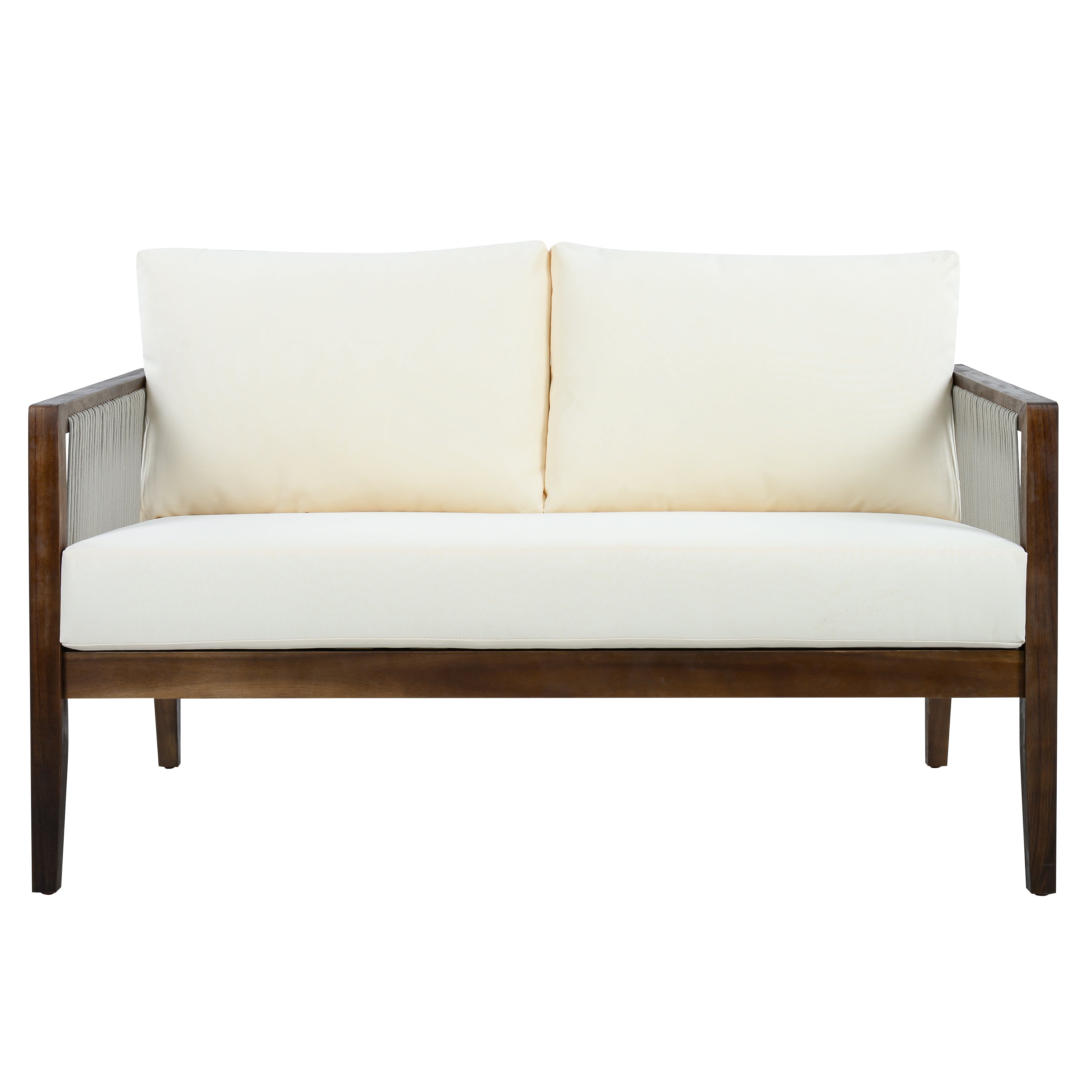 Outdoor Loveseat and Coffee Table Set, Acacia Wood Frame with Rope Detail