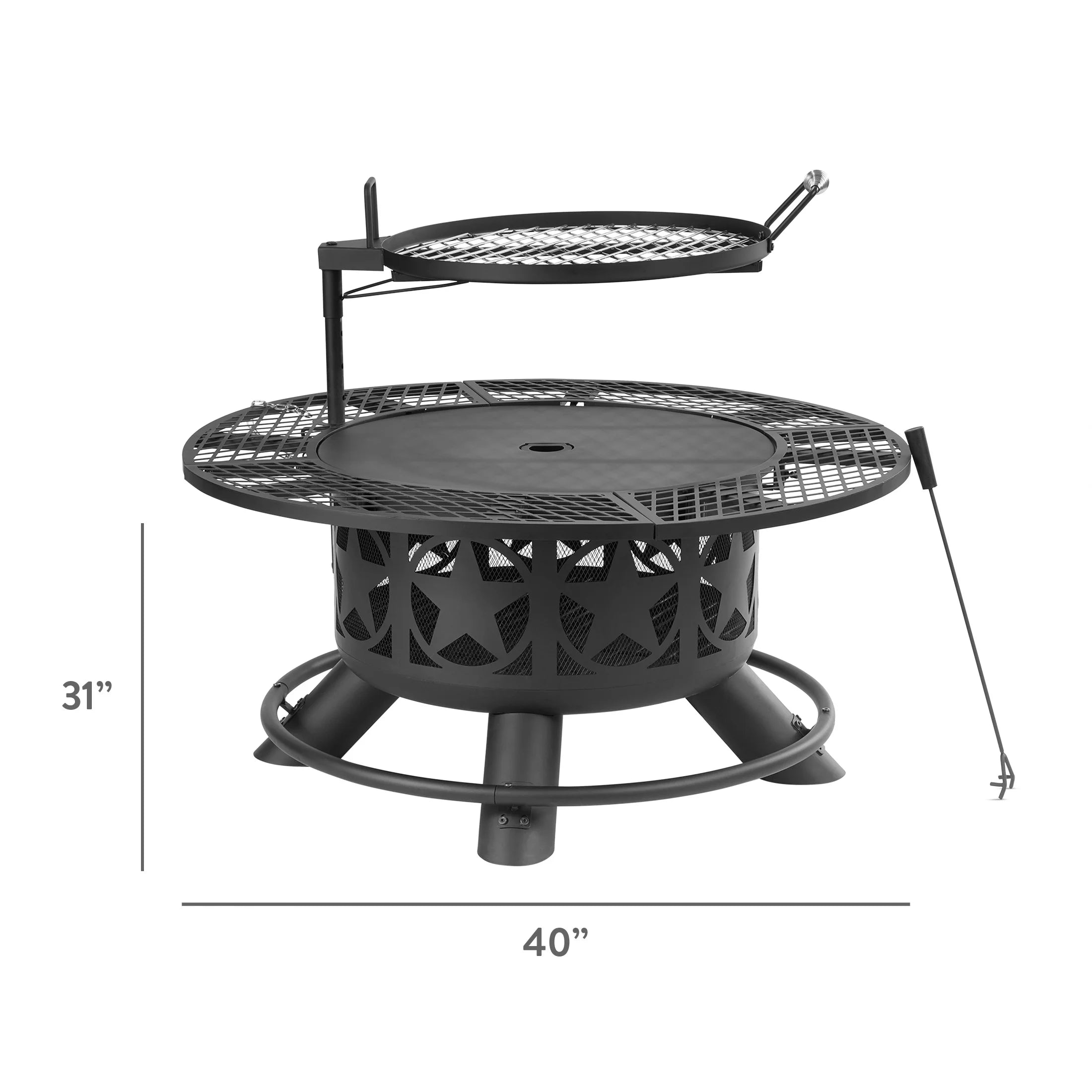 40-Inch Wood Burning Ranch Fire Pit with Removable Stainless Steel Cooking Grate and Convenient Lid