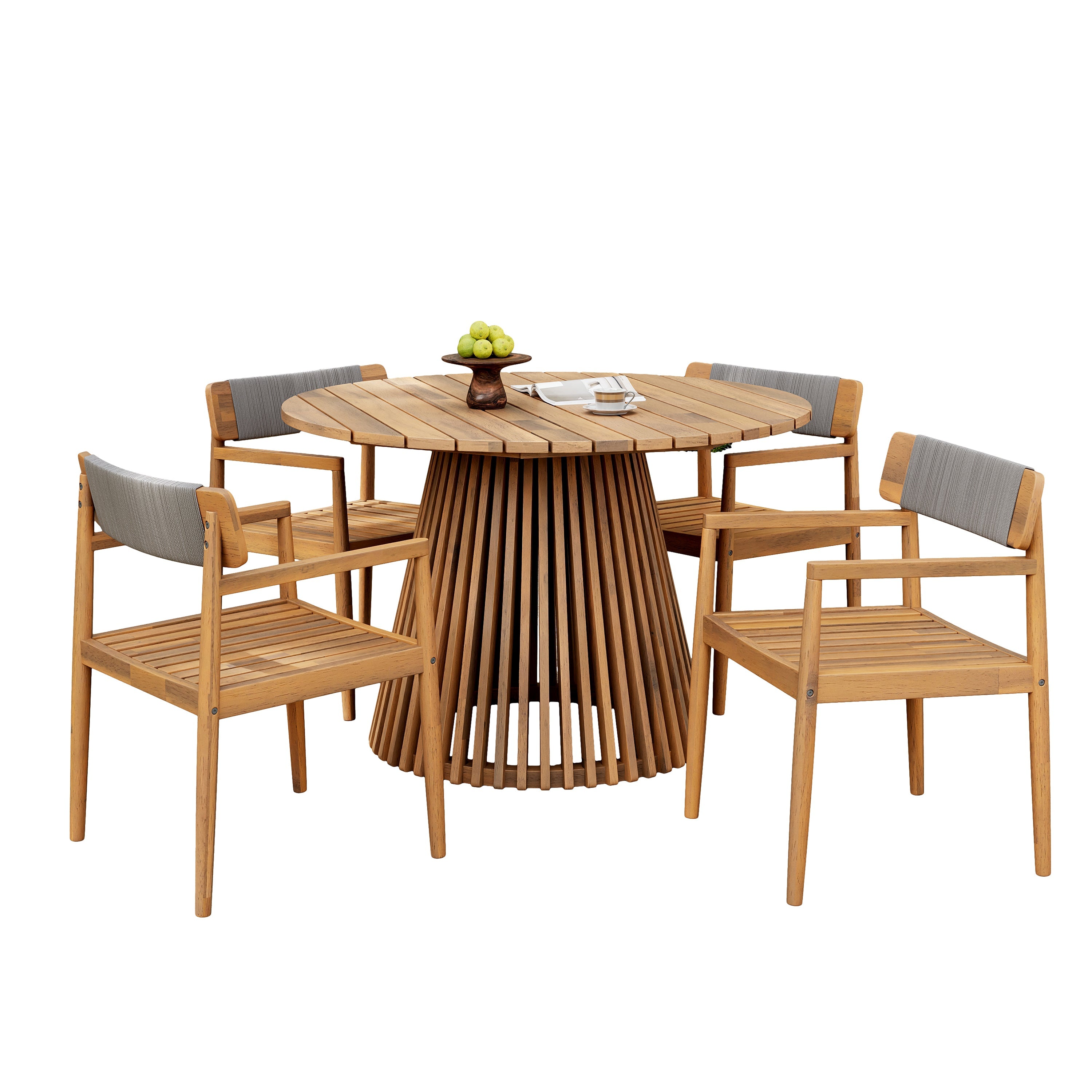 Patio Set Outdoor Acacia Wood Furniture Sets - Braided Dining Chairs & Dining Table