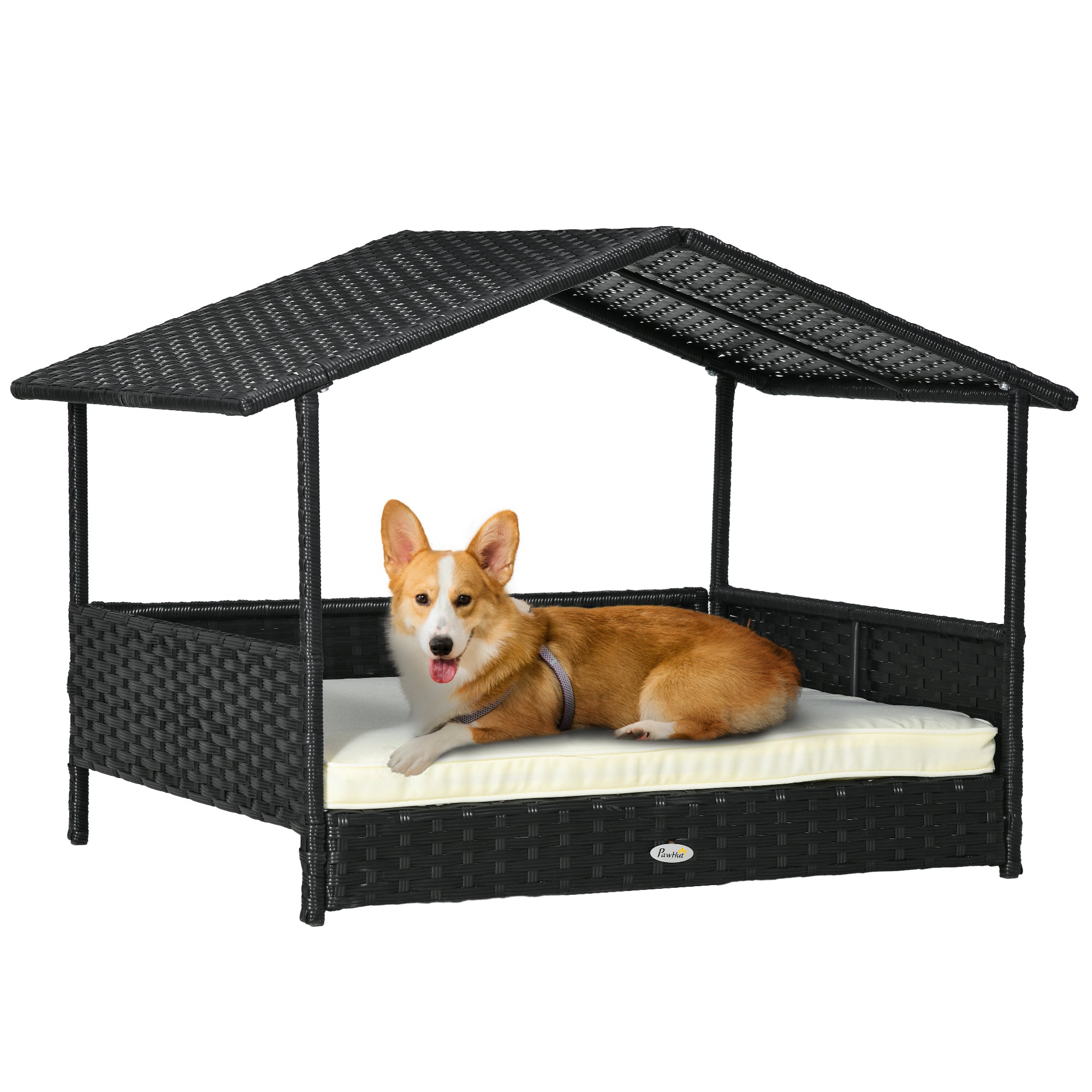 PawHut Wicker Dog House Outdoor with Canopy